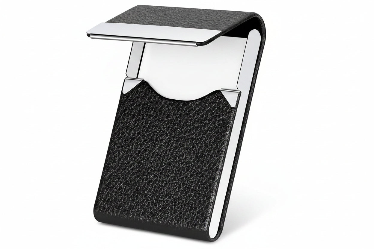 Slim Leather Business Card Holder with Magnetic Closure Case
