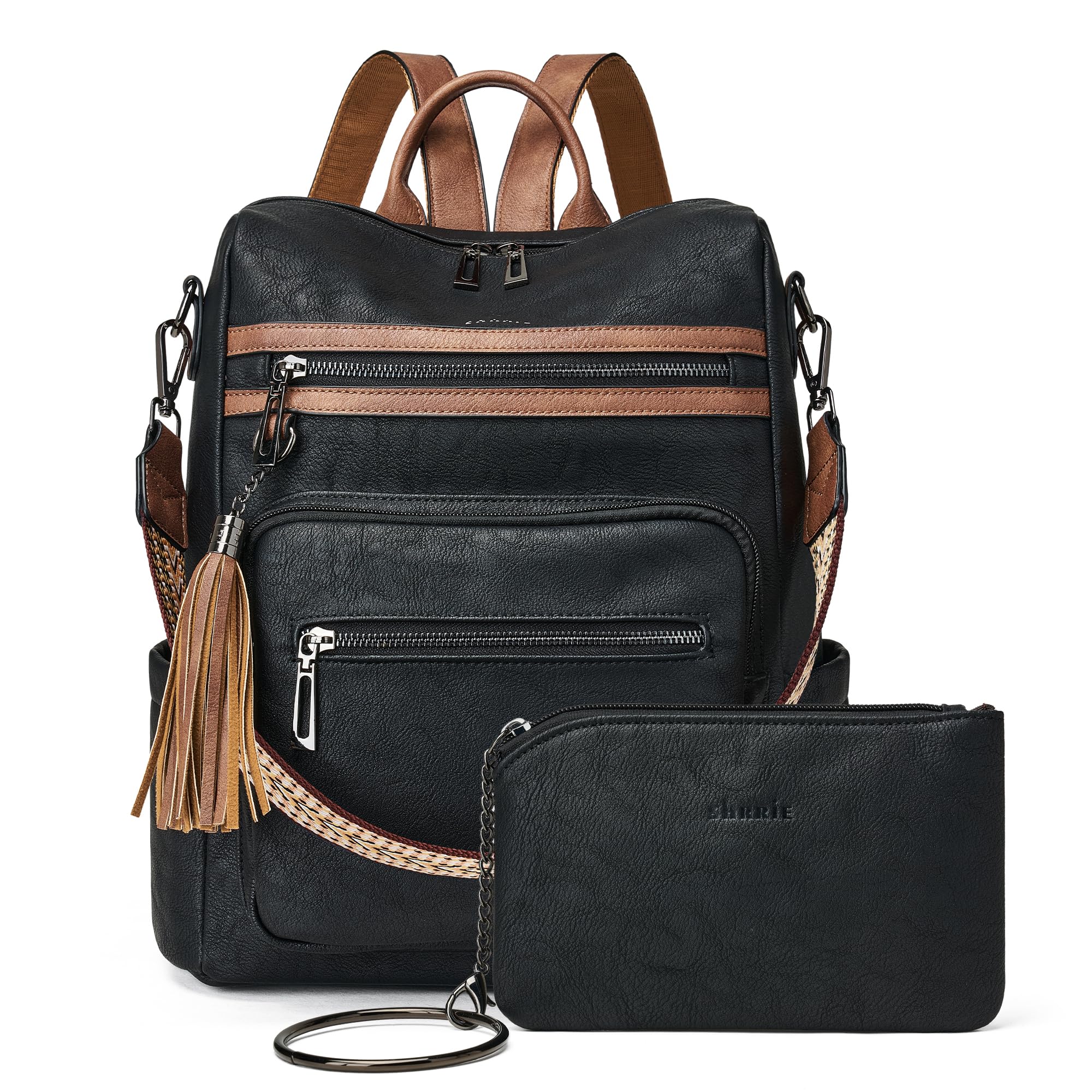 Vegan Leather Backpack Purse for Women with Adjustable Shoulder Bag | Water Resistant Fashion Designer Travel Backpack,Convertible Shoulder Bag with Wristlet,College Work(two-toned Brown)