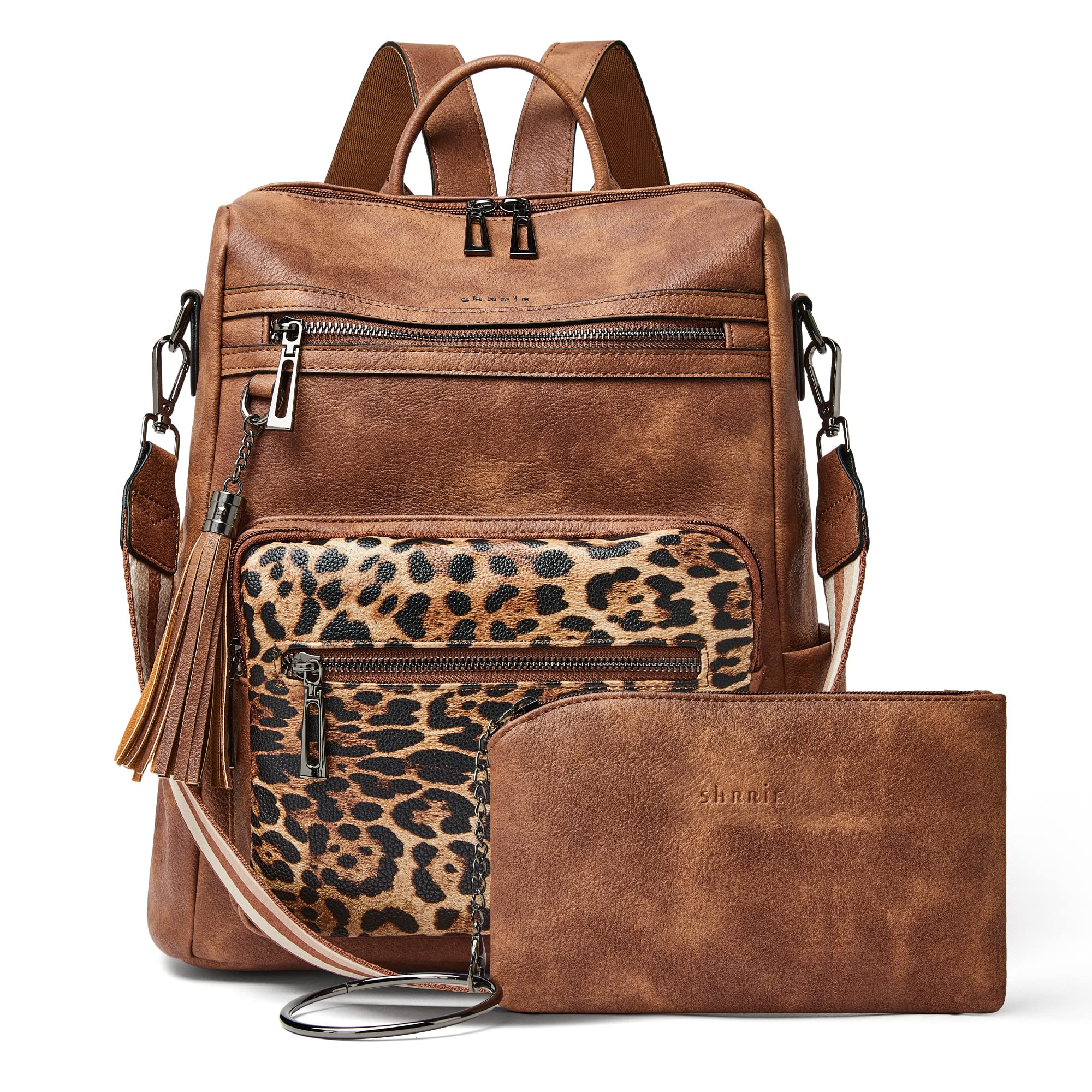 Vegan Leather Backpack Purse for Women with Adjustable Shoulder Bag | Water Resistant Fashion Designer Travel Backpack,Convertible Shoulder Bag with Wristlet,College Work(two-toned Brown)