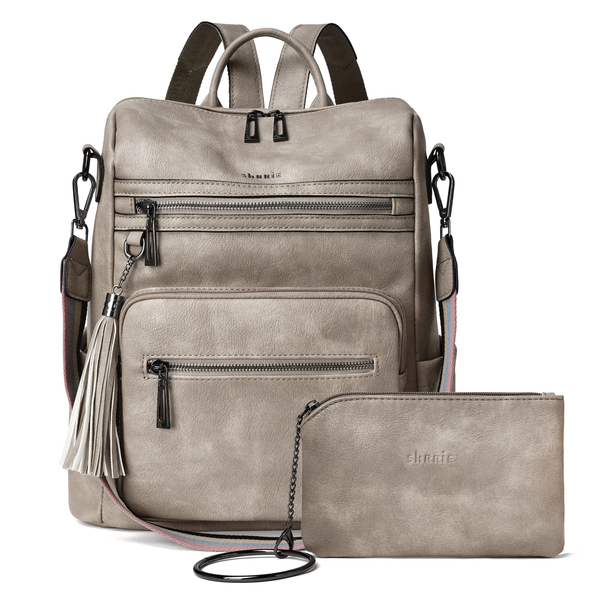 Vegan Leather Backpack Purse for Women with Adjustable Shoulder Bag | Water Resistant Fashion Designer Travel Backpack,Convertible Shoulder Bag with Wristlet,College Work(two-toned Brown)