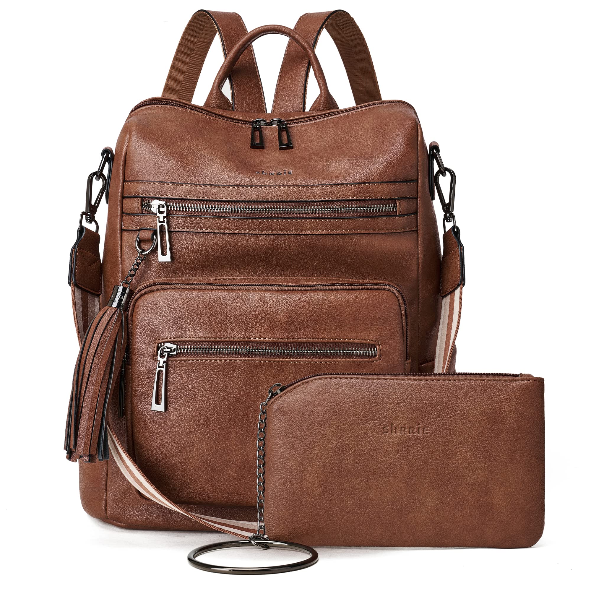 Vegan Leather Backpack Purse for Women with Adjustable Shoulder Bag | Water Resistant Fashion Designer Travel Backpack,Convertible Shoulder Bag with Wristlet,College Work(two-toned Brown)
