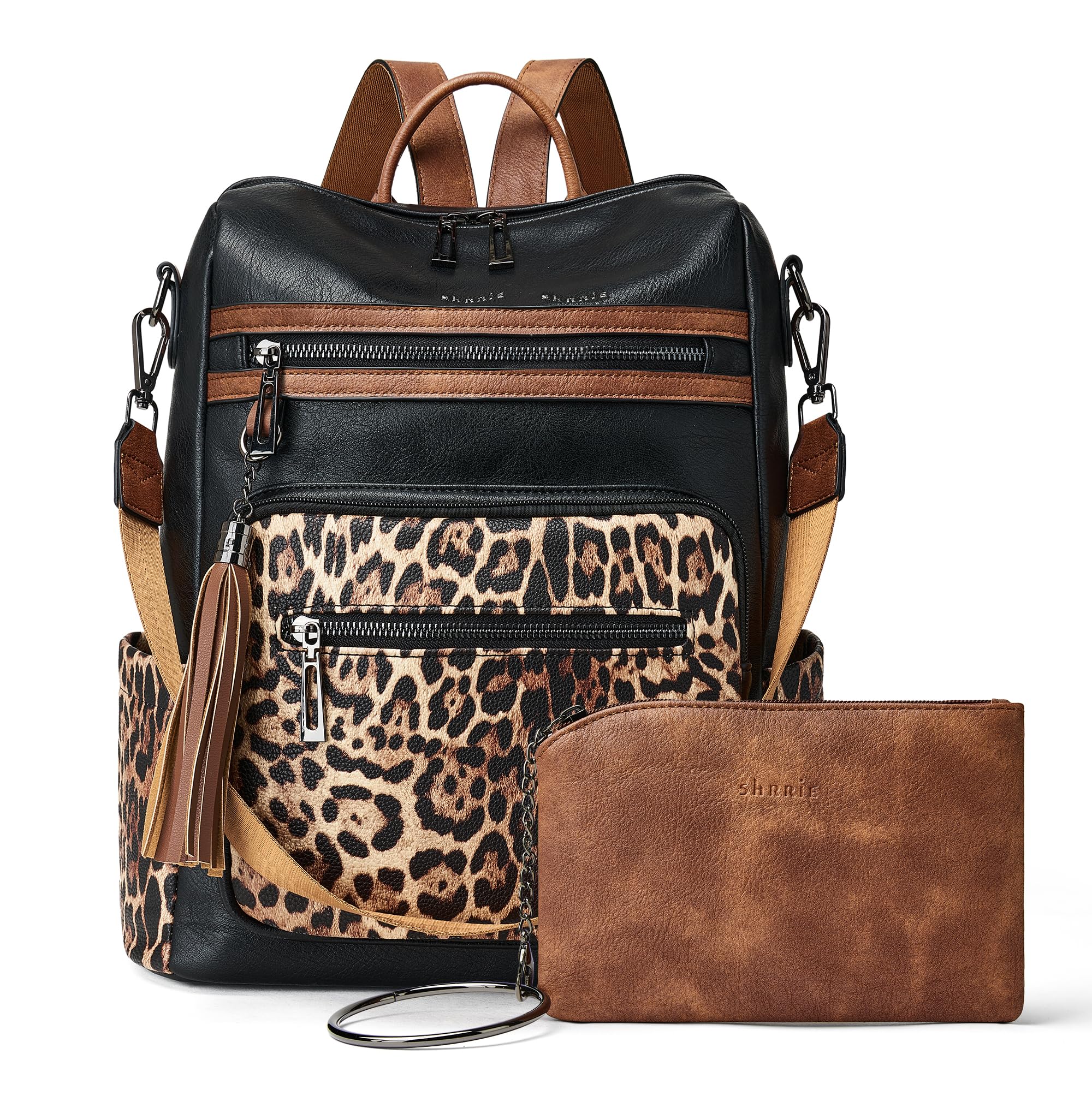 Vegan Leather Backpack Purse for Women with Adjustable Shoulder Bag | Water Resistant Fashion Designer Travel Backpack,Convertible Shoulder Bag with Wristlet,College Work(two-toned Brown)
