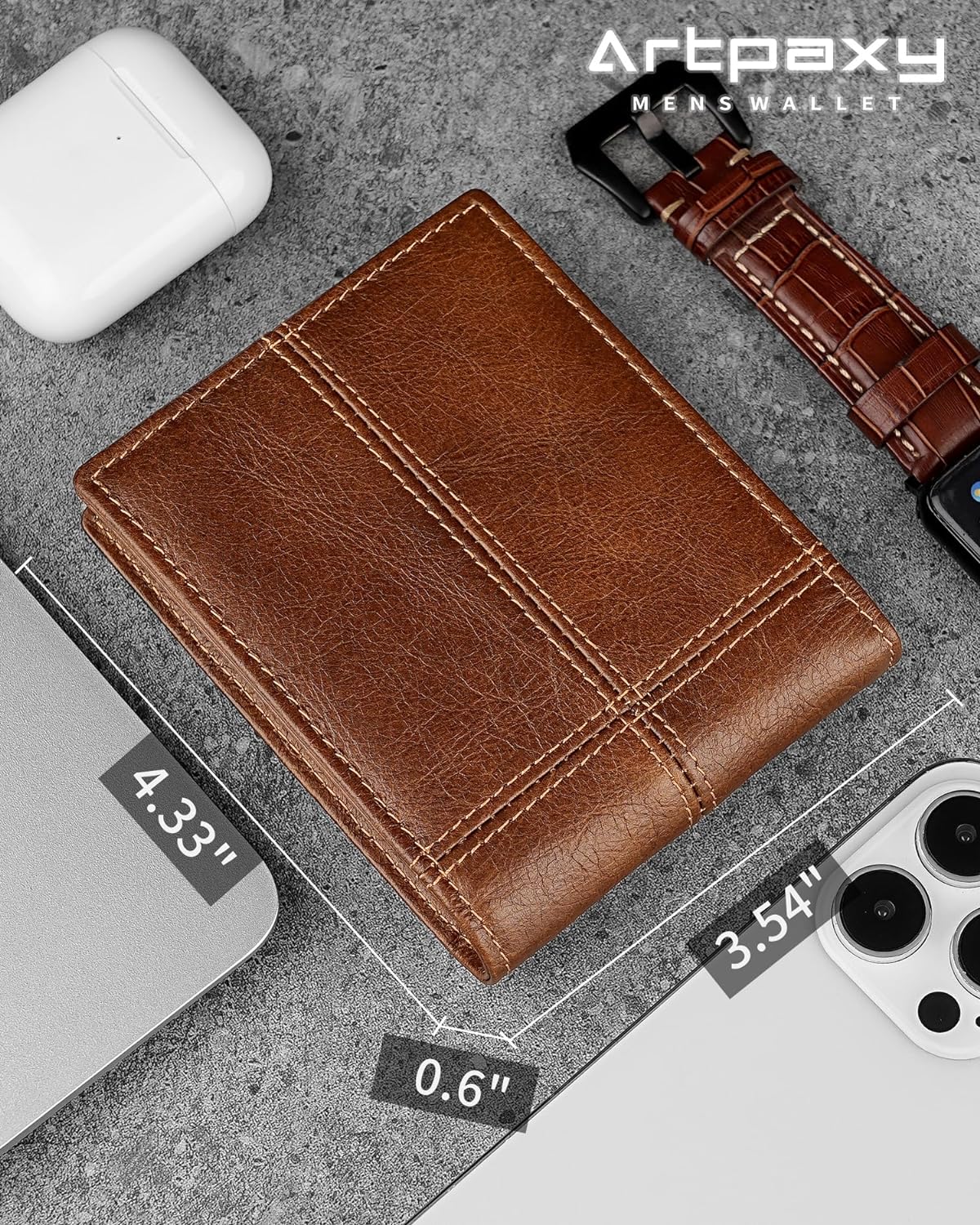 Artpaxy Mens Wallet Bifold Genuine Leather RFID Blocking Wallet for Men with 1 ID Window 13 Card Holders 2 cash pockets 1 Gift Box