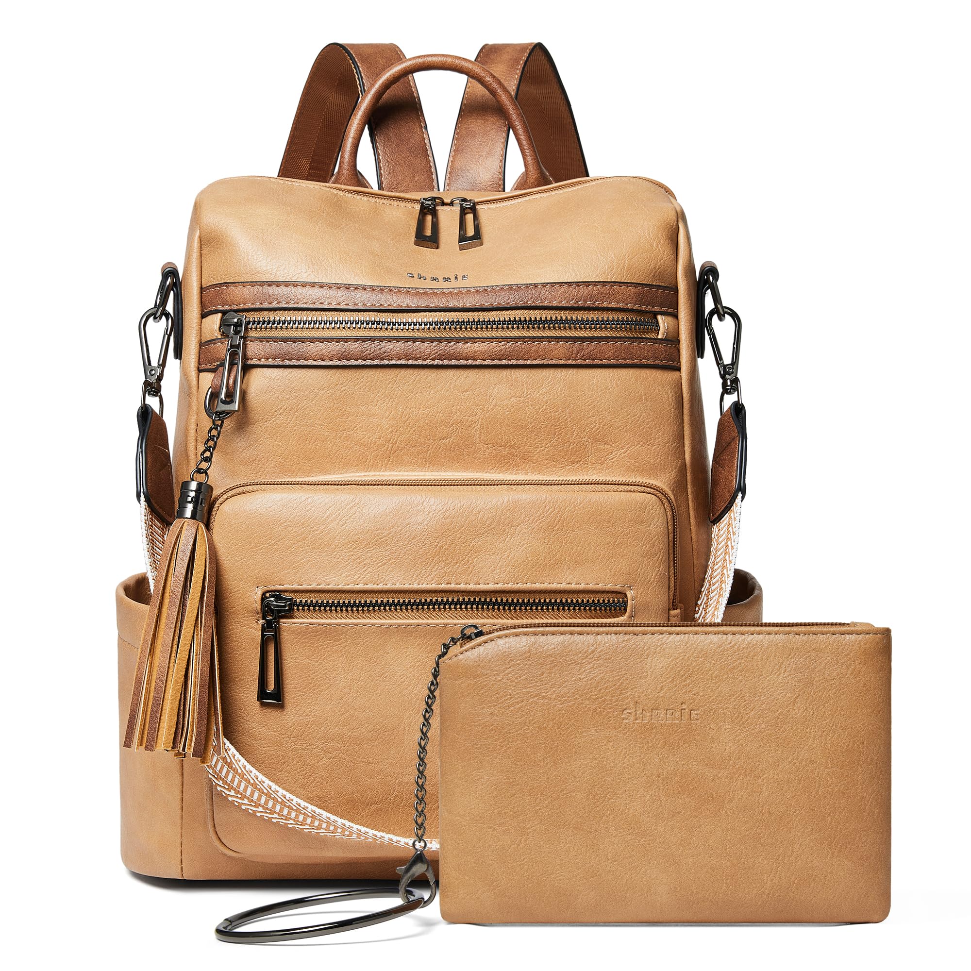 Vegan Leather Backpack Purse for Women with Adjustable Shoulder Bag | Water Resistant Fashion Designer Travel Backpack,Convertible Shoulder Bag with Wristlet,College Work(two-toned Brown)