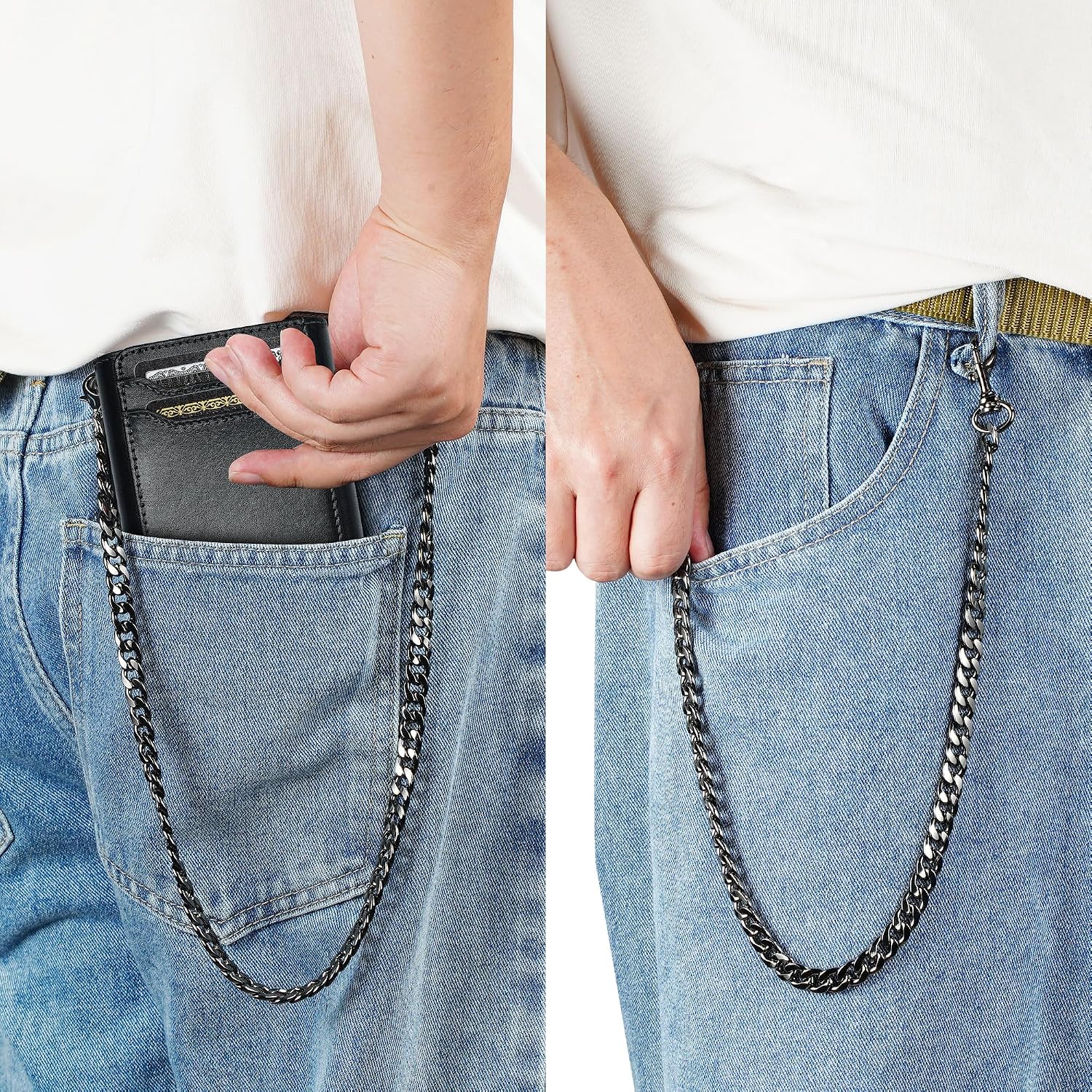 furid Genuine Leather Trifold Chain Wallet for Men with RFID Blocking