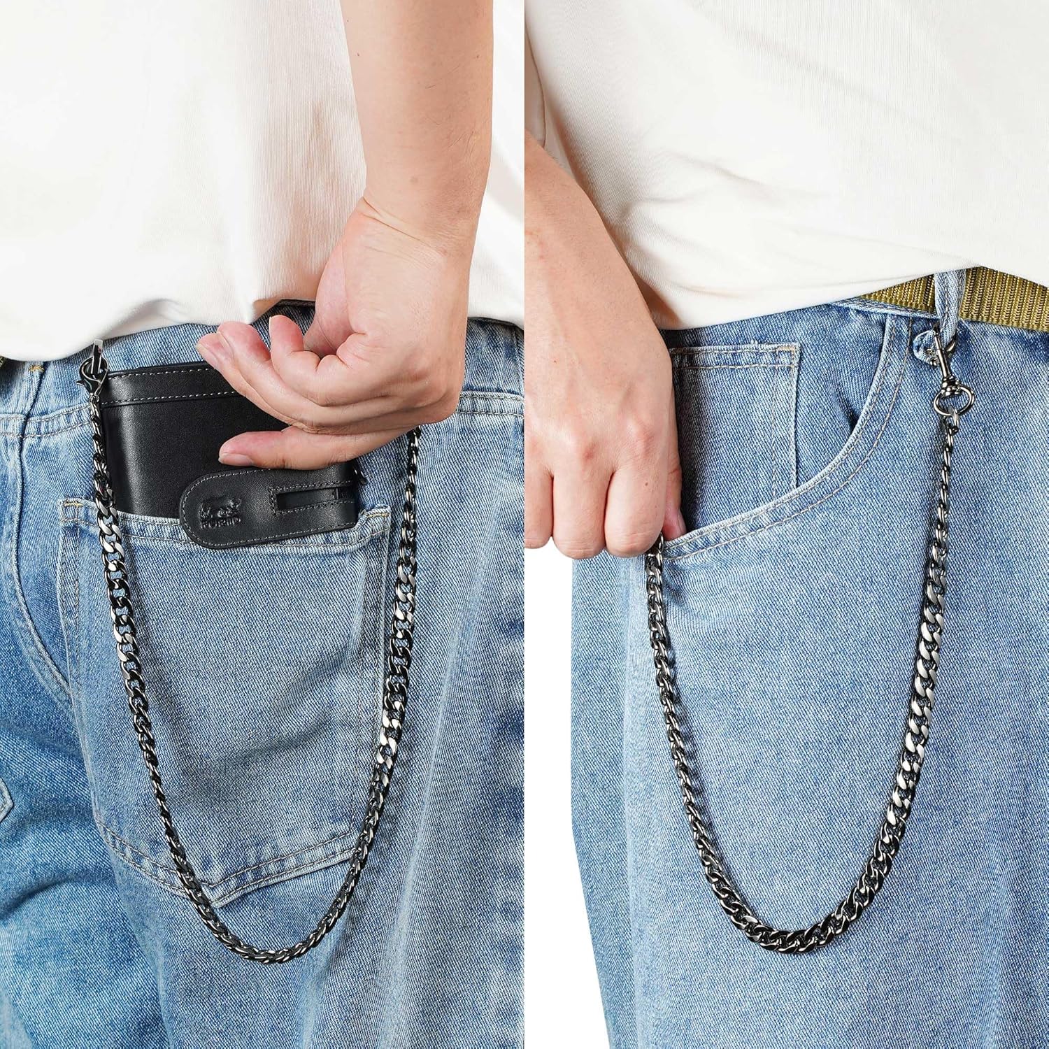 furid Genuine Leather Men's Wallet: Zipper Pocket Anti-Theft Chain Wallet | Top Grain Leather RFID Wallet with Chain - 15 Card Slots Bifold Card Wallet for Motorcycle Riding - Gift for Father Husband