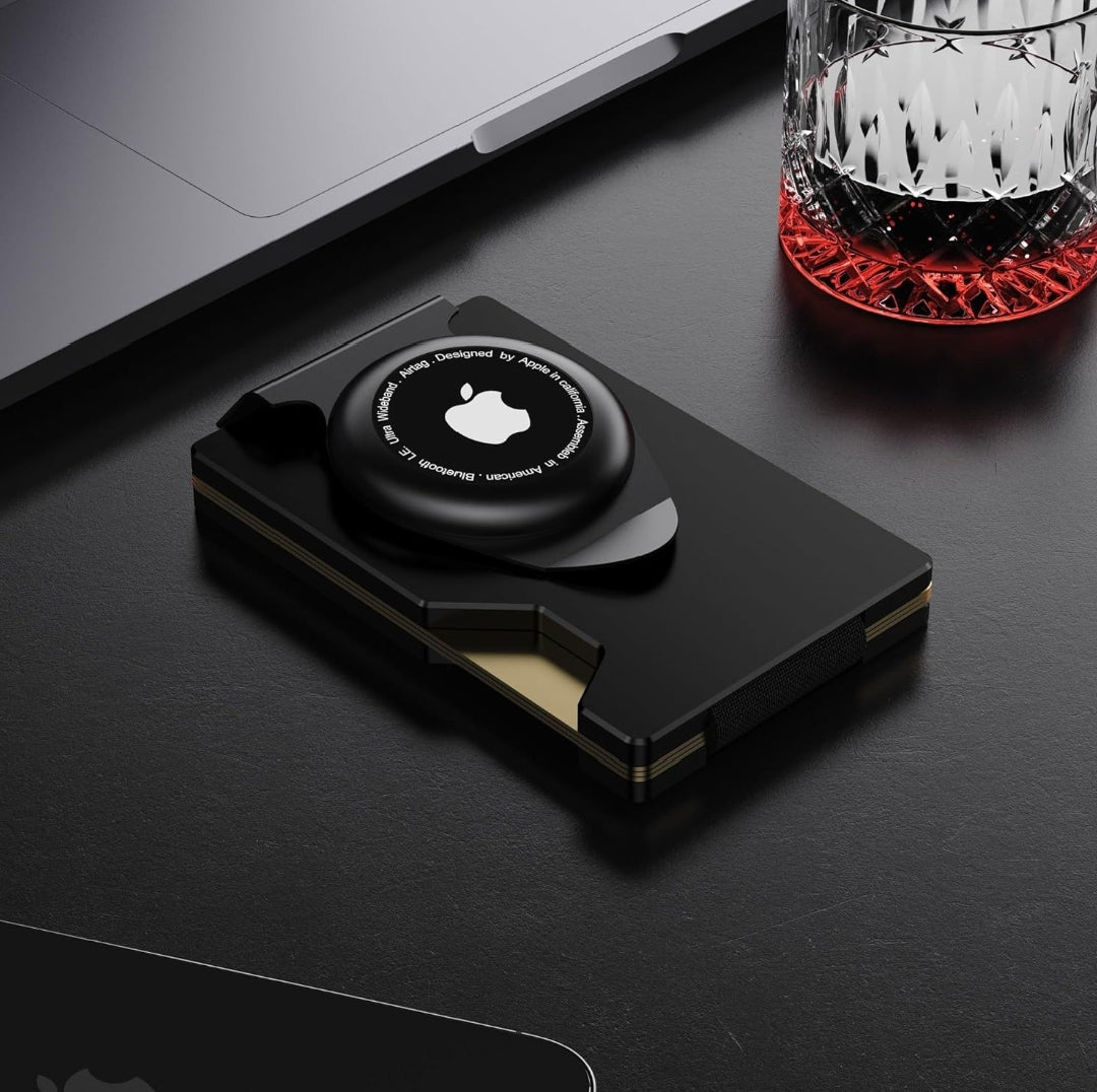 Premium Metal AirTag Wallet in Black and Gold, Slim RFID-Protected Everyday Carry Wallet