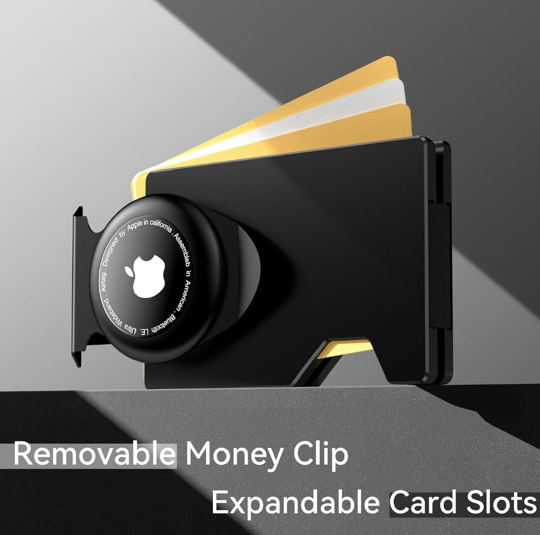 Matte Black Aluminum Wallet with Expandable Card Storage and Removable Money Clip