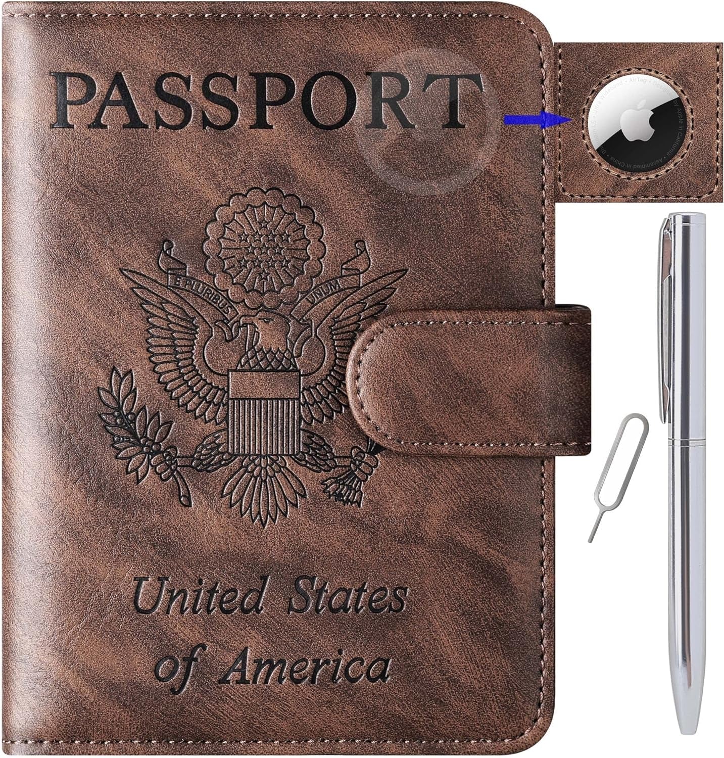 ABBYs Leather Passport Holder with AirTag Slot, RFID Blocking Travel Wallet for Men and Women, Durable Synthetic Leather Passport Cover - Ideal Travel Accessory - Abbycart