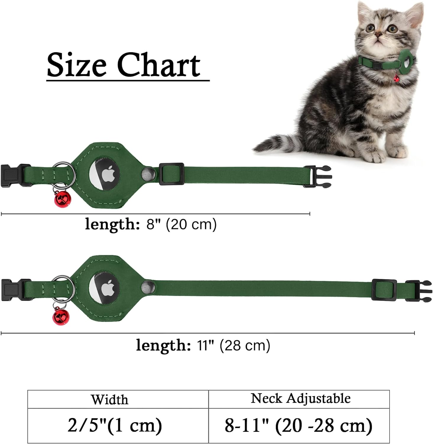 Adjustable Leather Cat Collar with AirTag Holder - Breakaway Design with Bell - Abbycart