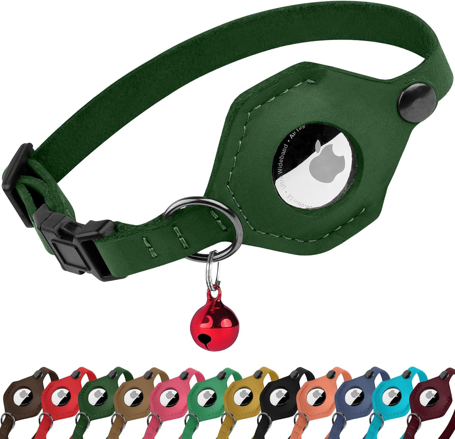 Adjustable Leather Cat Collar with AirTag Holder - Breakaway Design with Bell - Abbycart