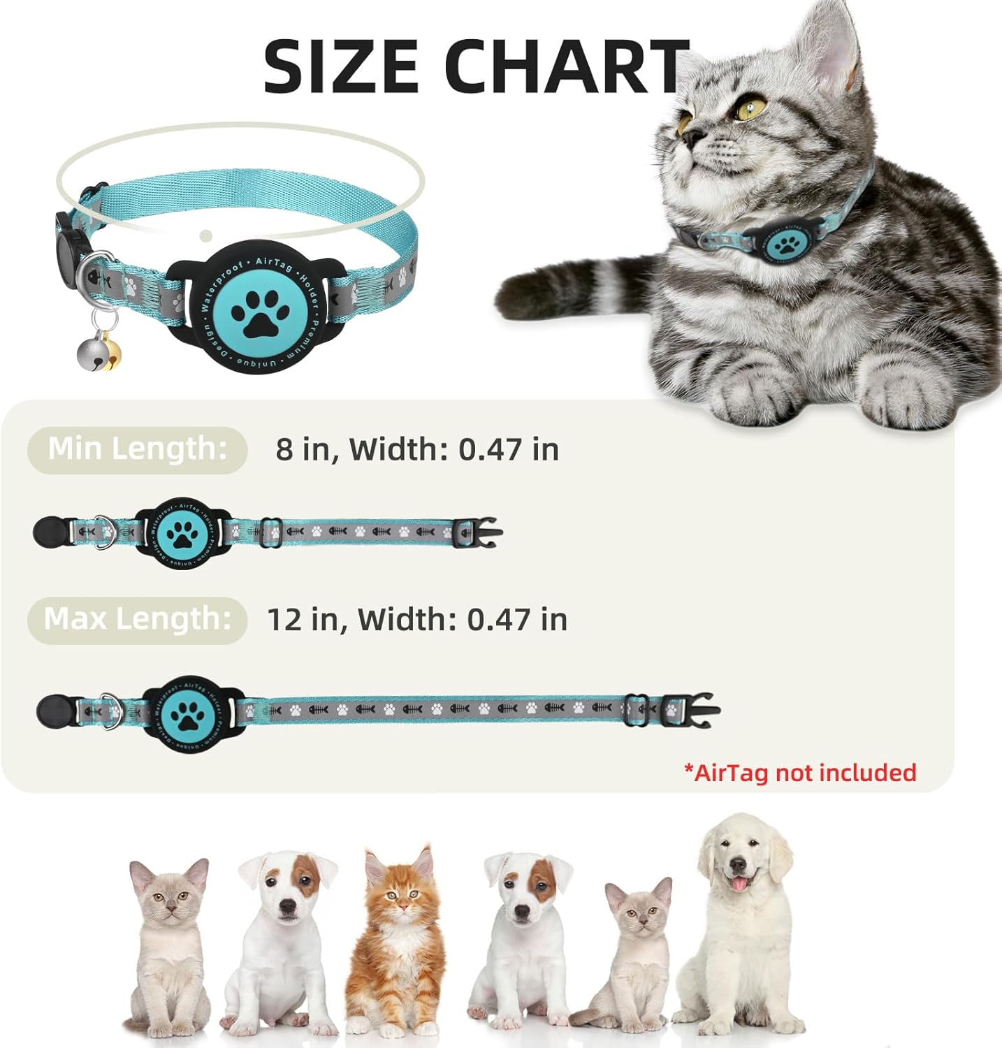 Air Tag Cat Collar Reflective Breakaway Safe Kitten GPS Holder