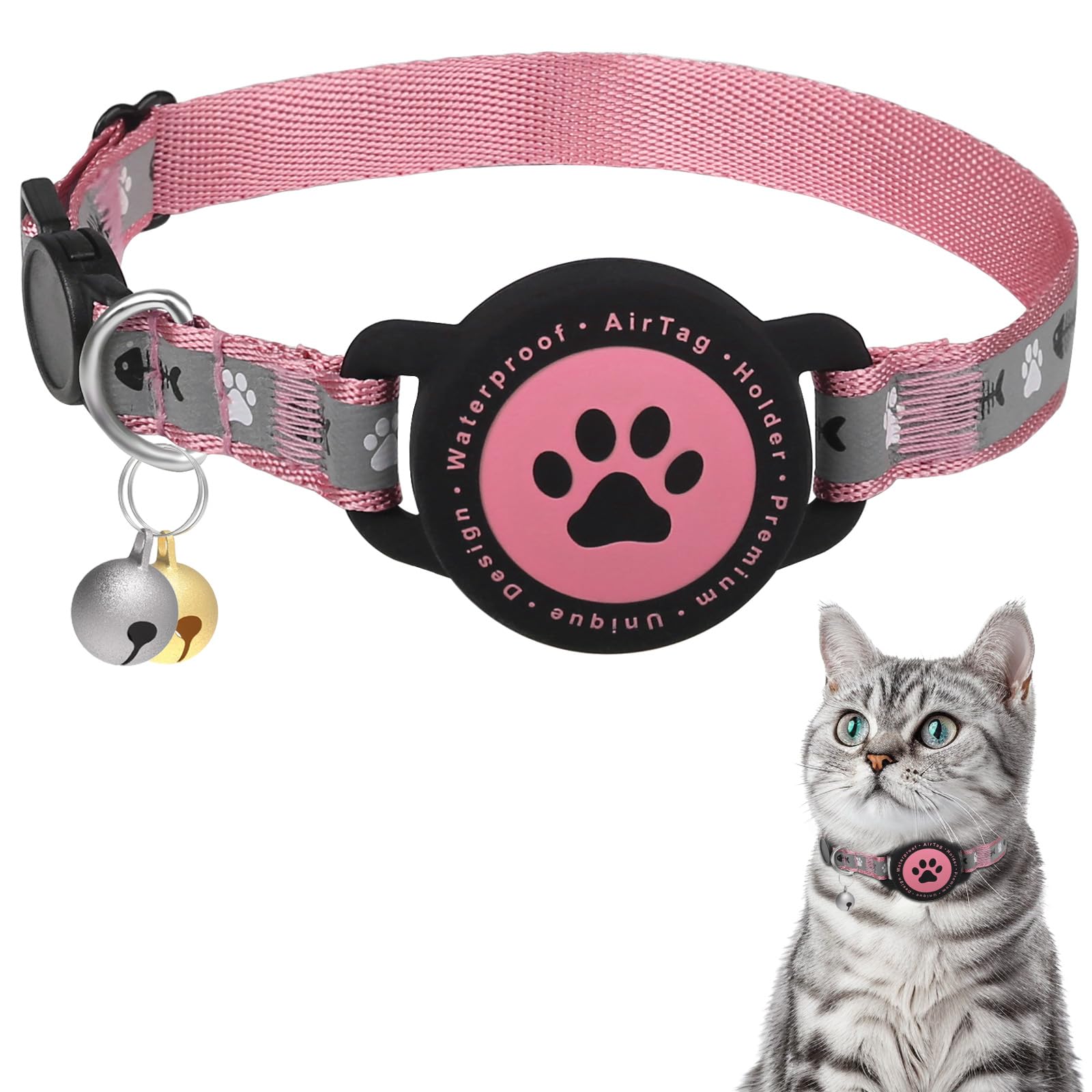 Air Tag Cat Collar Reflective Breakaway Safe Kitten GPS Holder