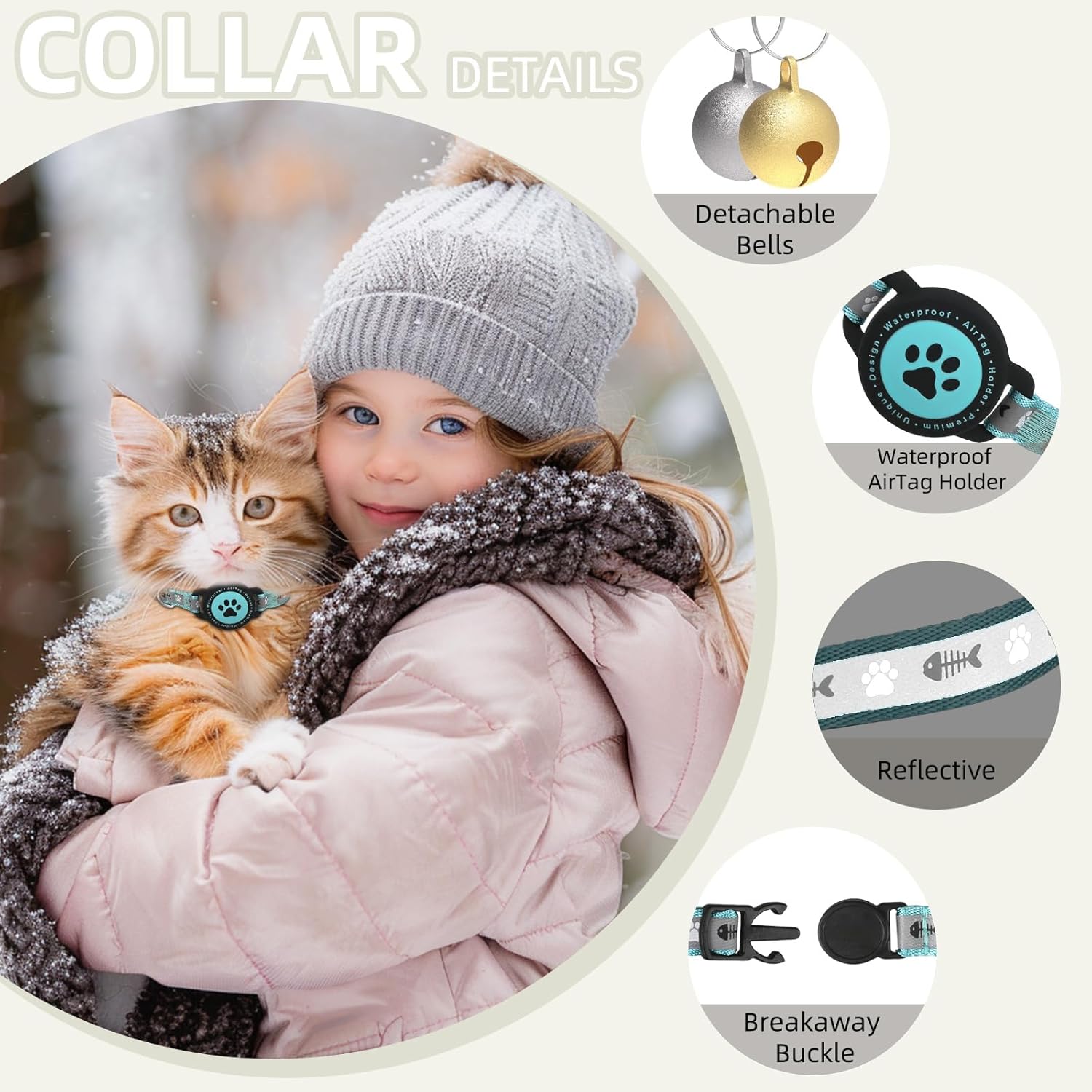 Air Tag Cat Collar Reflective Breakaway Safe Kitten GPS Holder