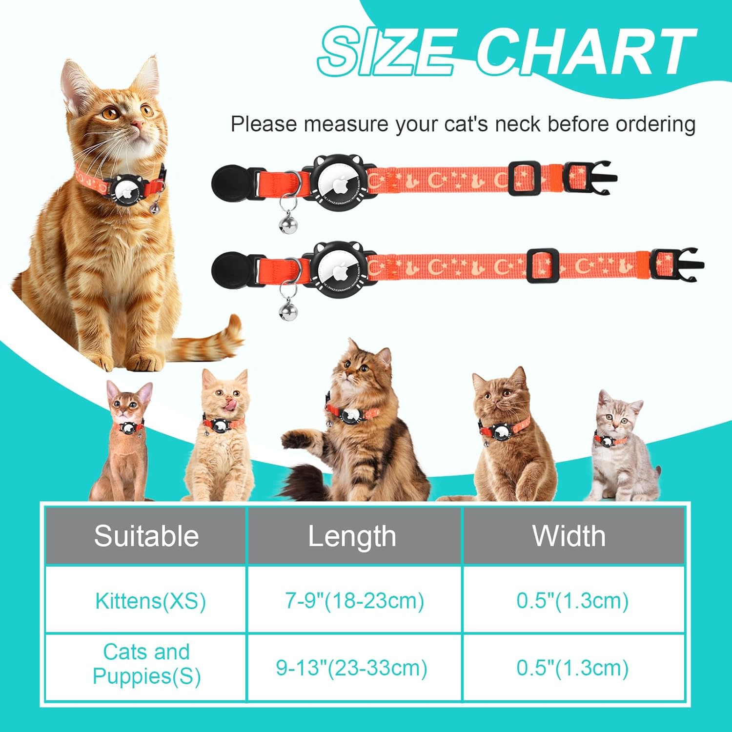 Air Tag Cat Collar Reflective Breakaway with Bell Adjustable