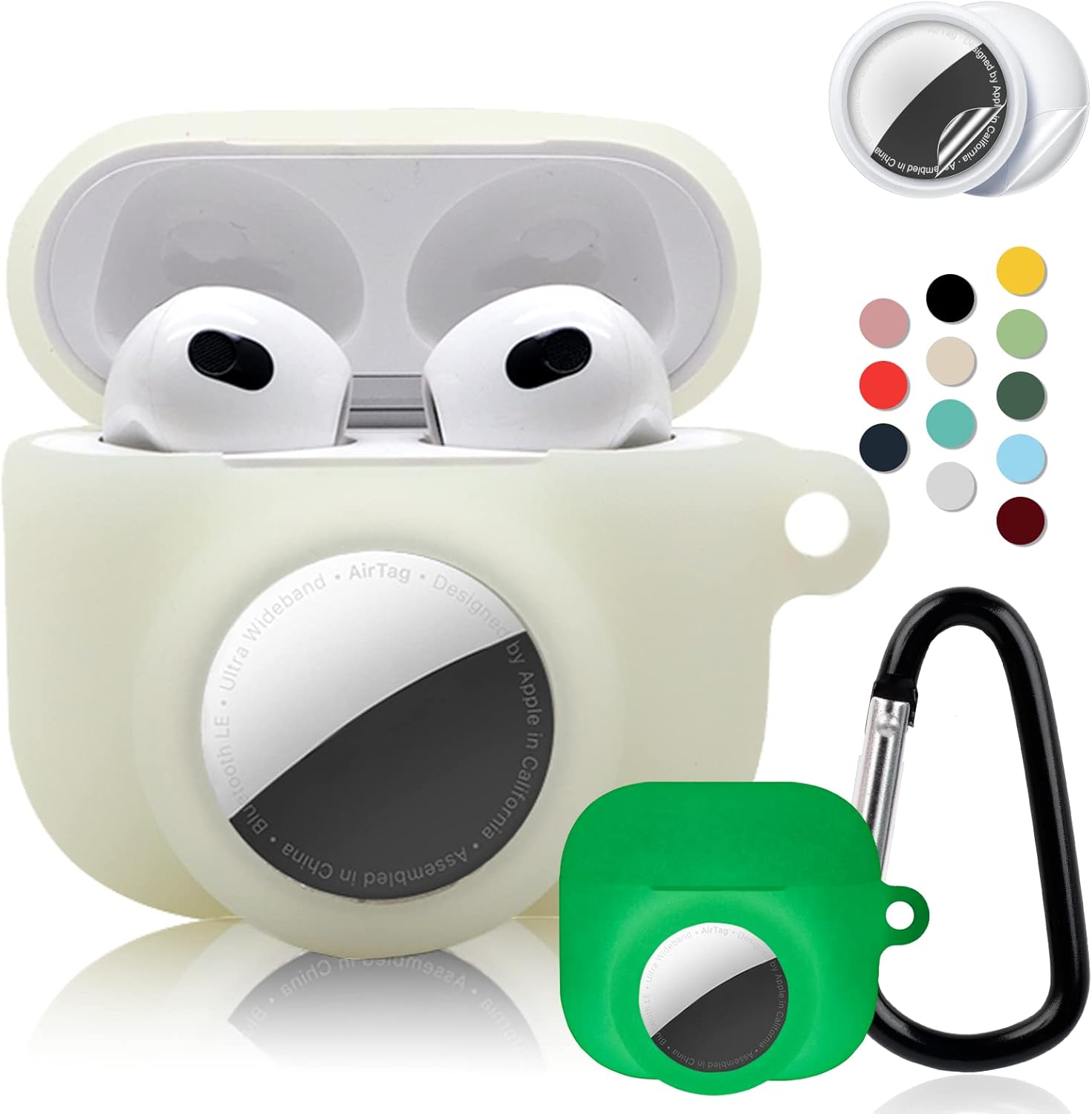 AirPods 3 Case with AirTag Holder, Silicone Cover & Keychain Clip