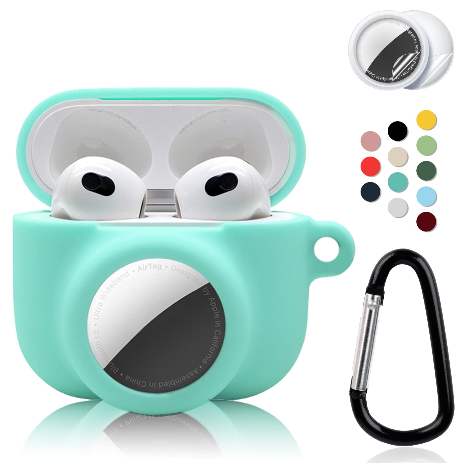 AirPods 3 Case with AirTag Holder, Silicone Cover & Keychain Clip