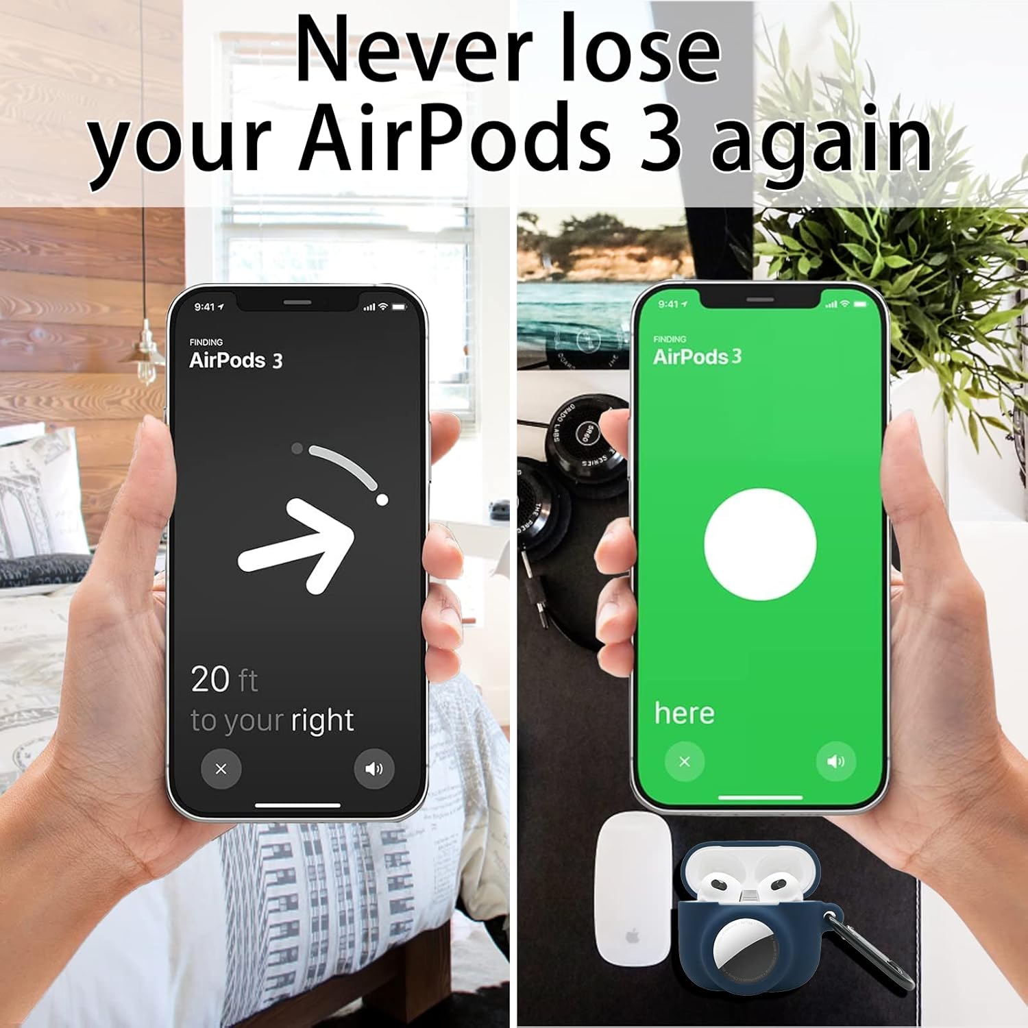 AirPods 3 Case with AirTag Holder, Silicone Cover & Keychain Clip