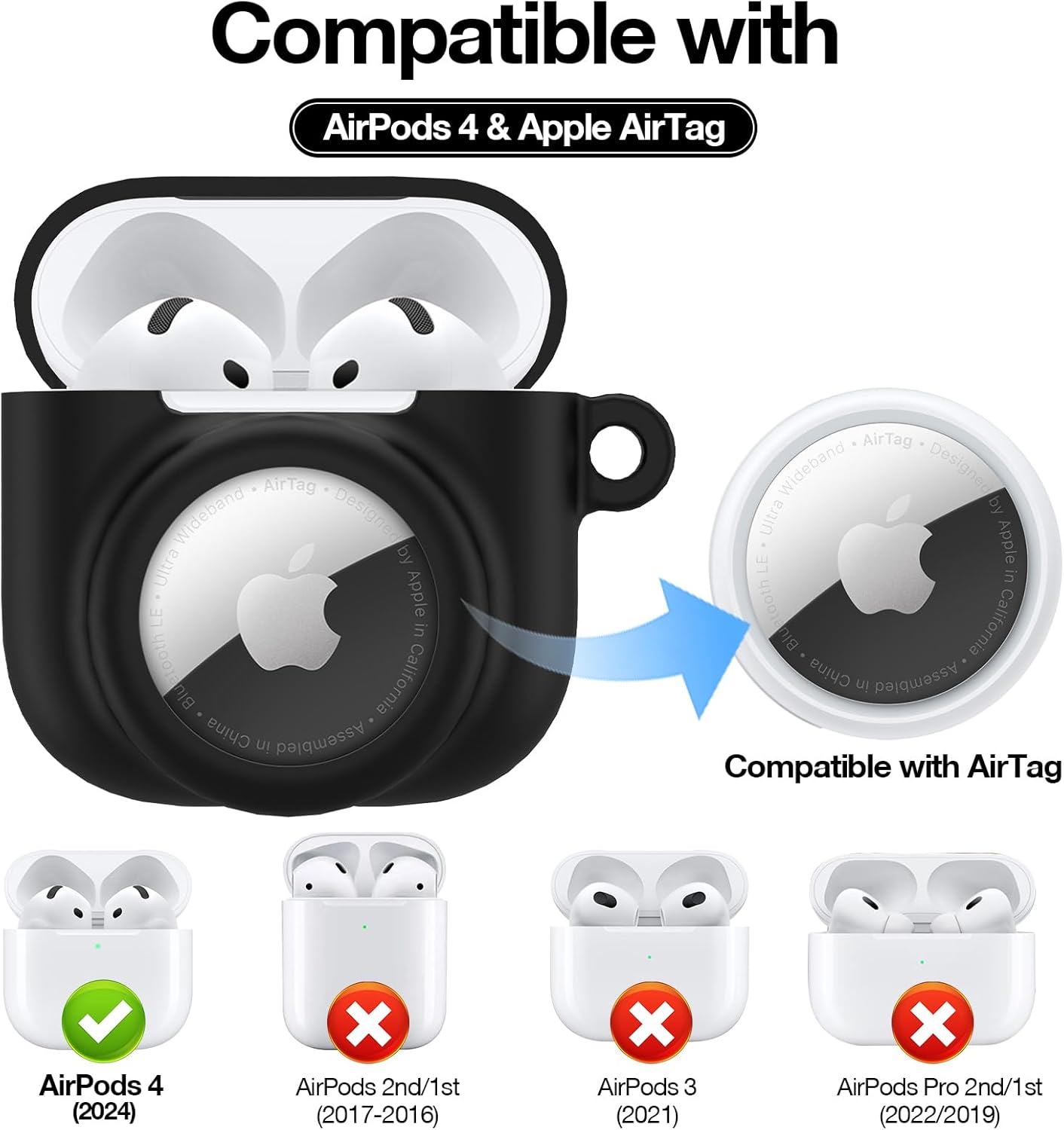 AirPods 4 Case with AirTag Slot – Shockproof Silicone Cover with Carabiner & Cleaning Kit - Abbycart