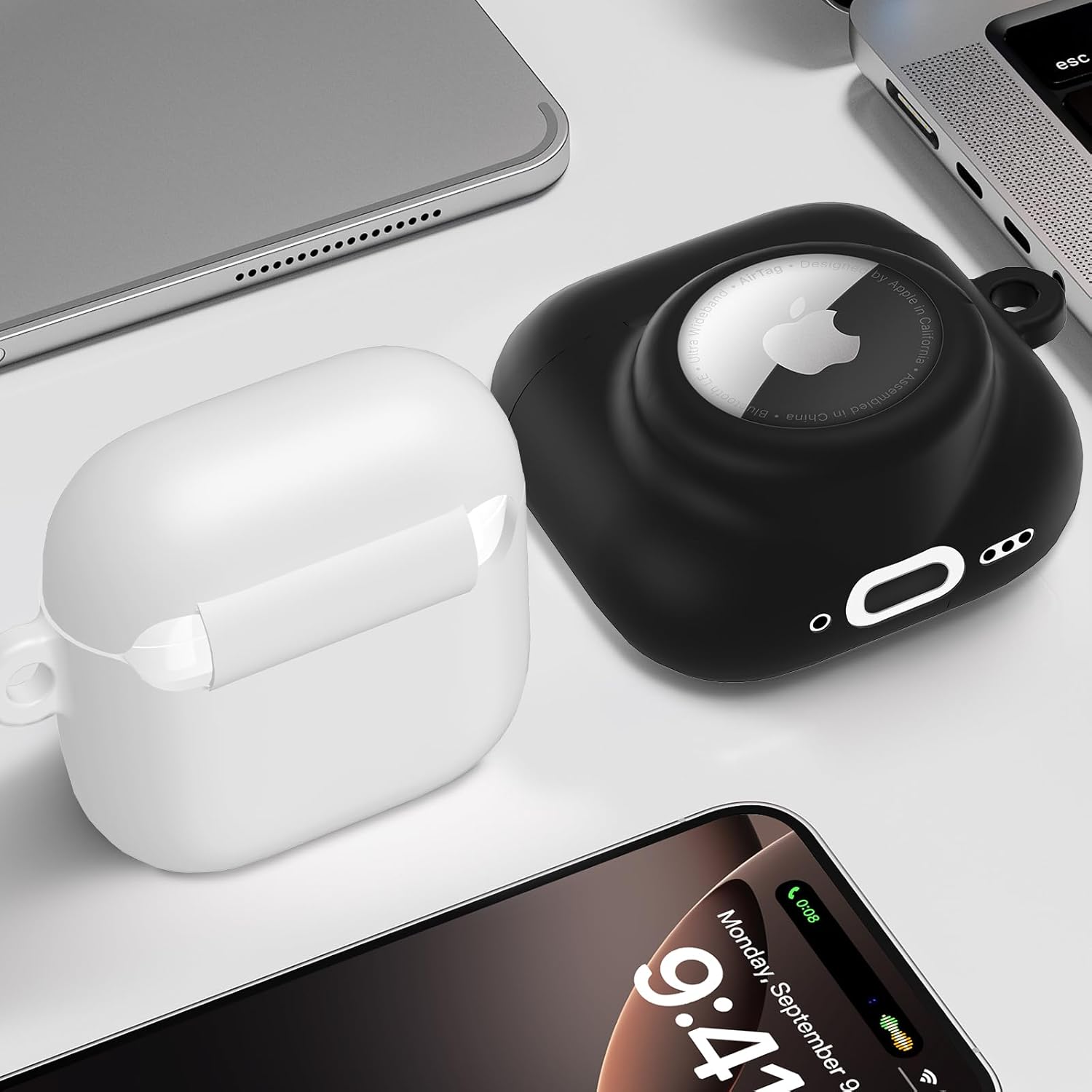 AirPods 4 Case with AirTag Slot – Shockproof Silicone Cover with Carabiner & Cleaning Kit - Abbycart