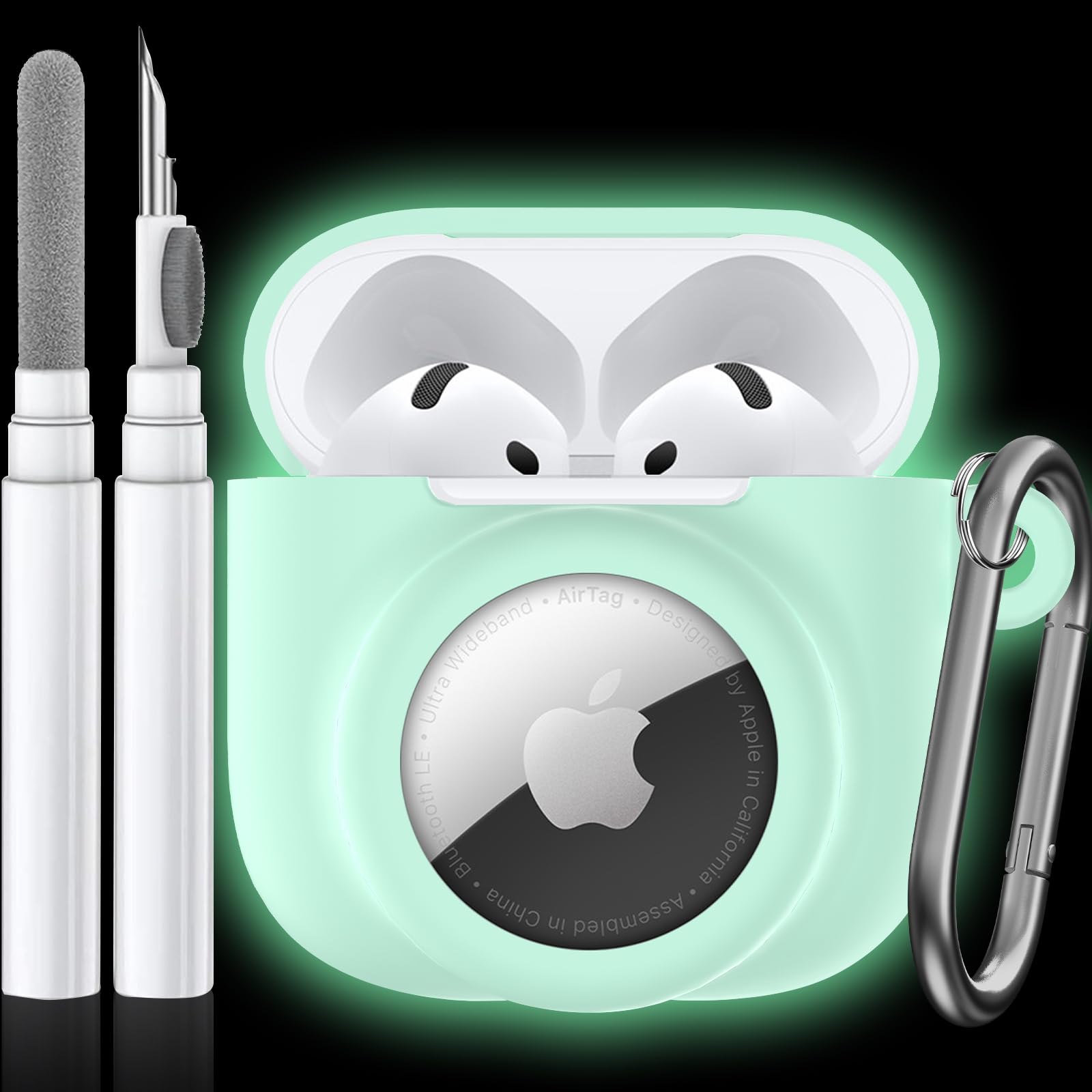 AirPods 4 Case with AirTag Slot – Shockproof Silicone Cover with Carabiner & Cleaning Kit - Abbycart