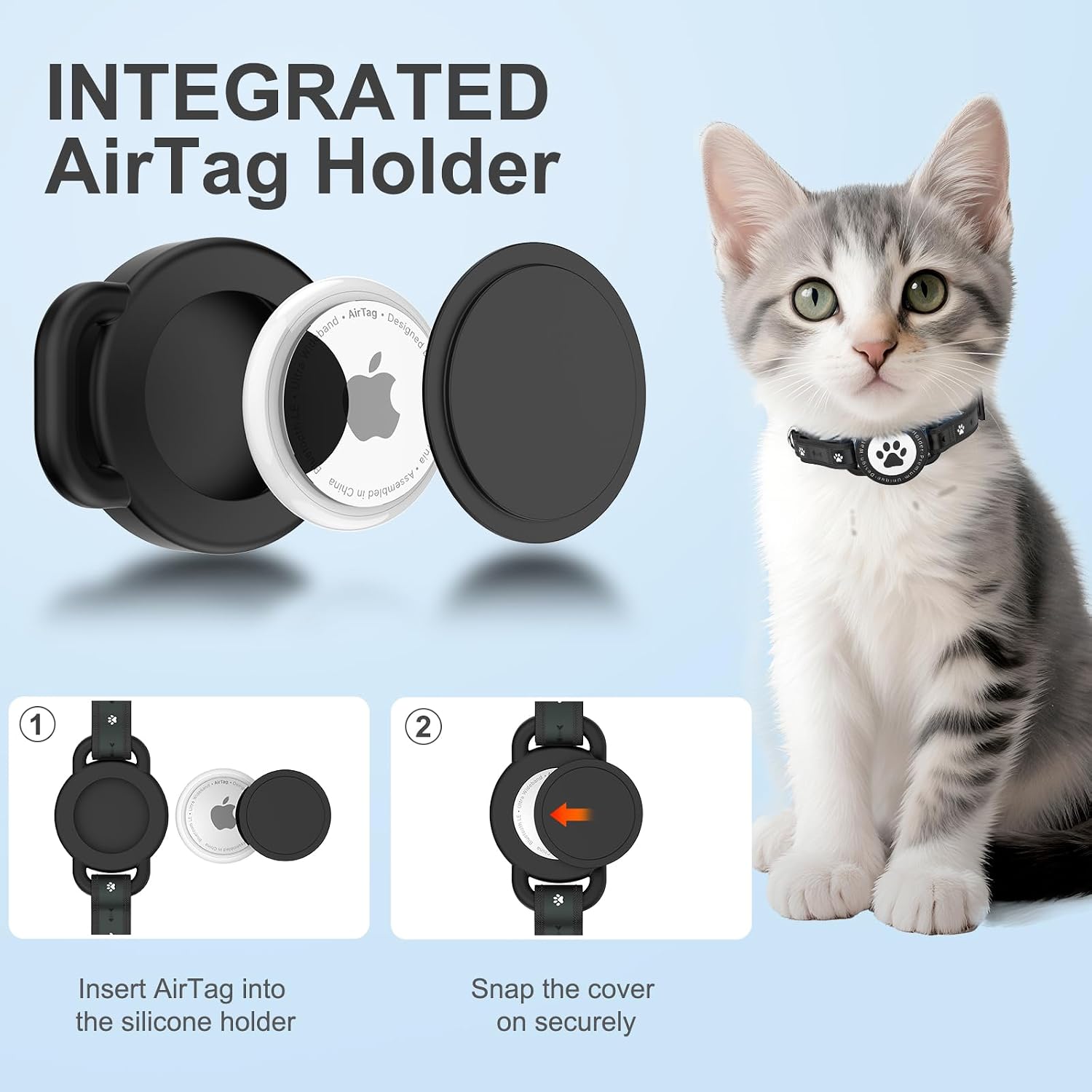 Airtag Cat Collar Breakaway, Reflective Cat Collar with AirTag Holder and Bell, Compatible with Apple Air Tag, Comfortable Padding, Adjustable, Durable (Black)