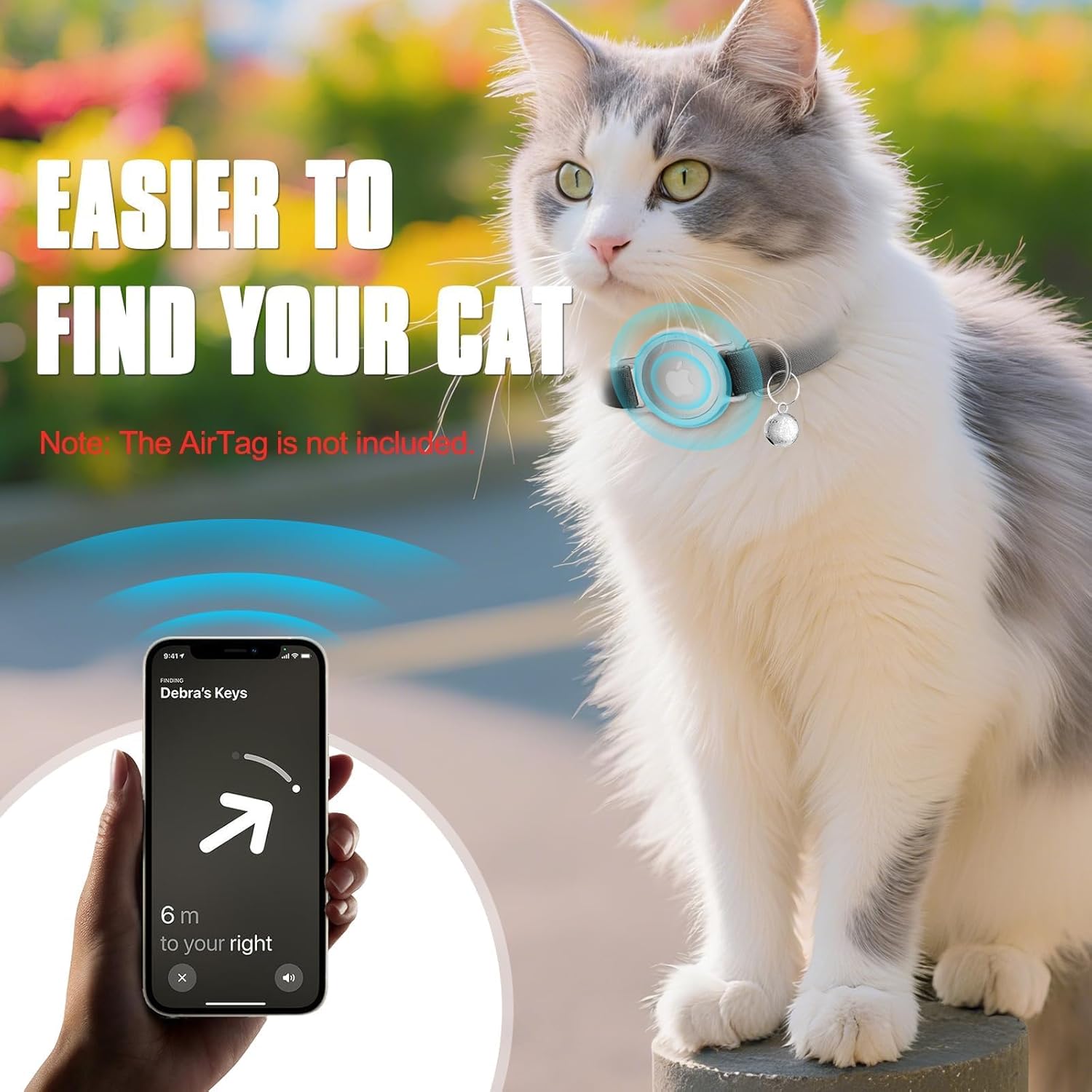 AirTag Cat Collar, Ultra Elastic Cat Tracker Collar, Airtag Holder Compatible with Apple Air Tag, [Lightweight & Scratch Resistant] Adjustable Stepless GPS Pet Collar for Cats Kittens, Black
