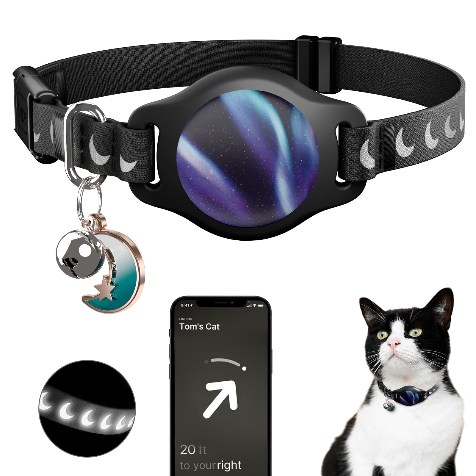 AirTag Cat Collar Breakaway Reflective Waterproof GPS Bell
