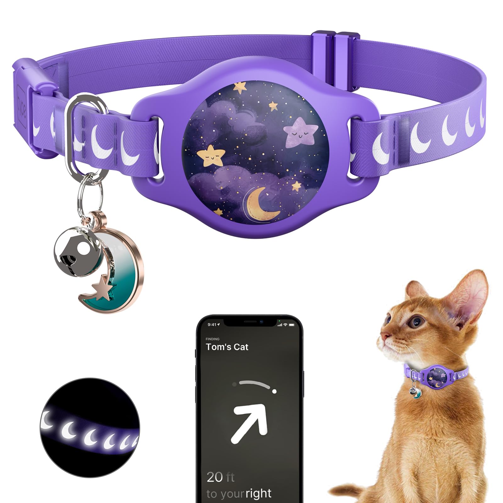 AirTag Cat Collar Breakaway Reflective Waterproof GPS Bell