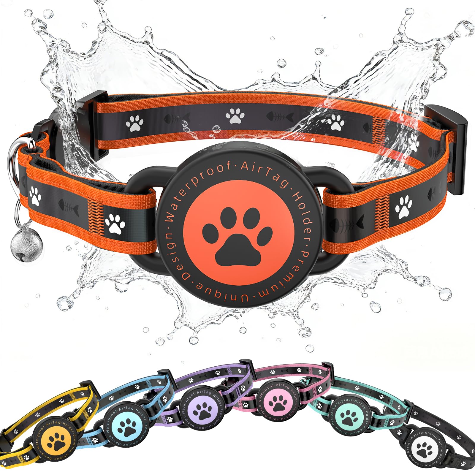AirTag Cat Collar Reflective Breakaway Adjustable with Bell