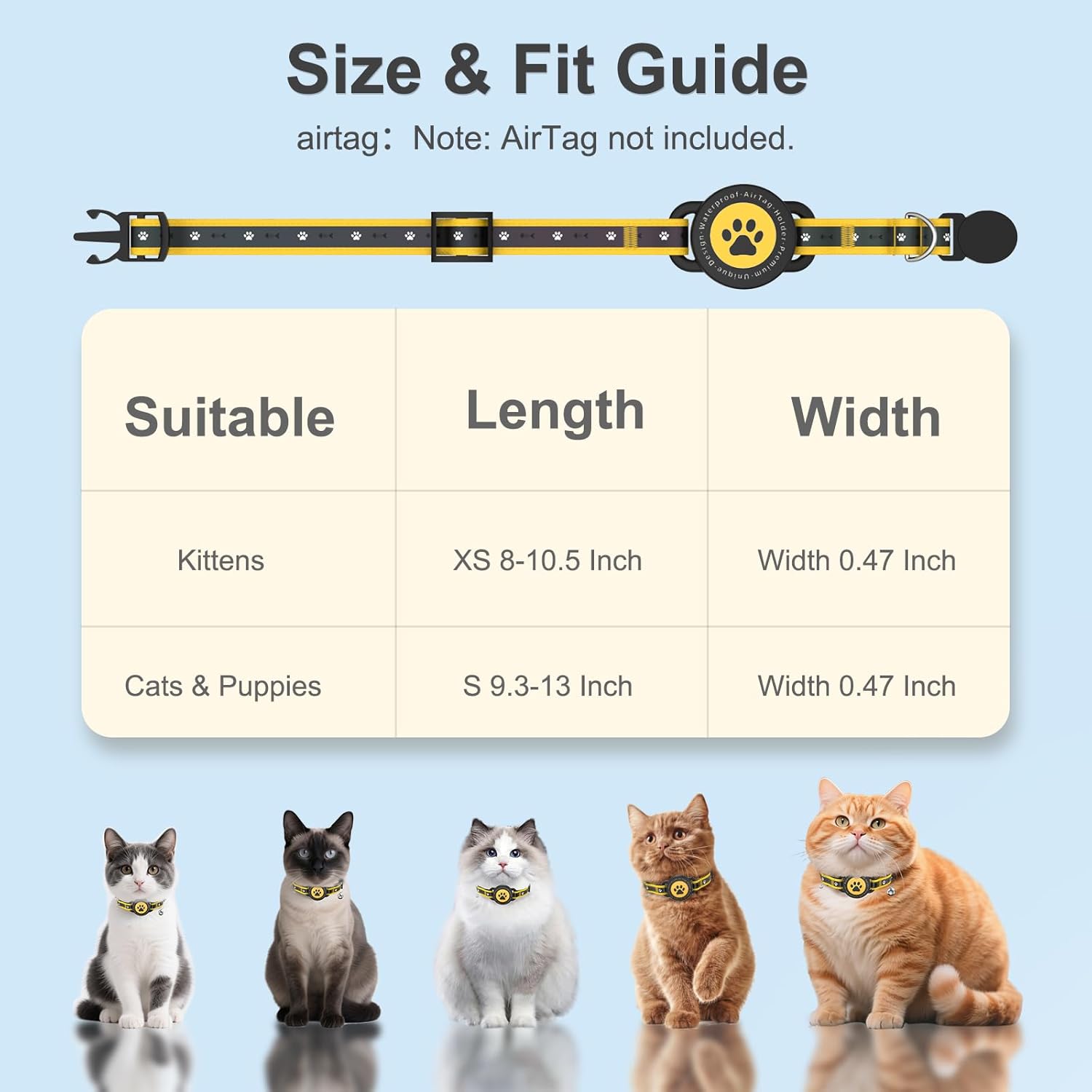 AirTag Cat Collar Reflective Breakaway Adjustable with Bell