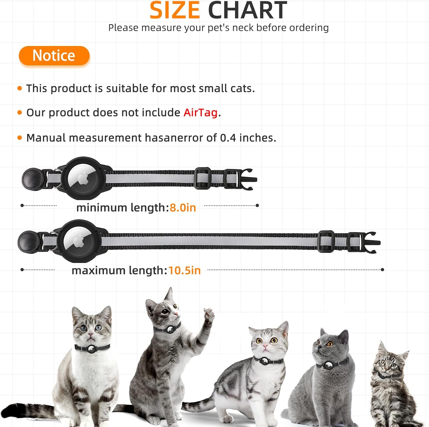 AirTag Cat Collar with Breakaway Buckle, Reflective Safety GPS Tracker