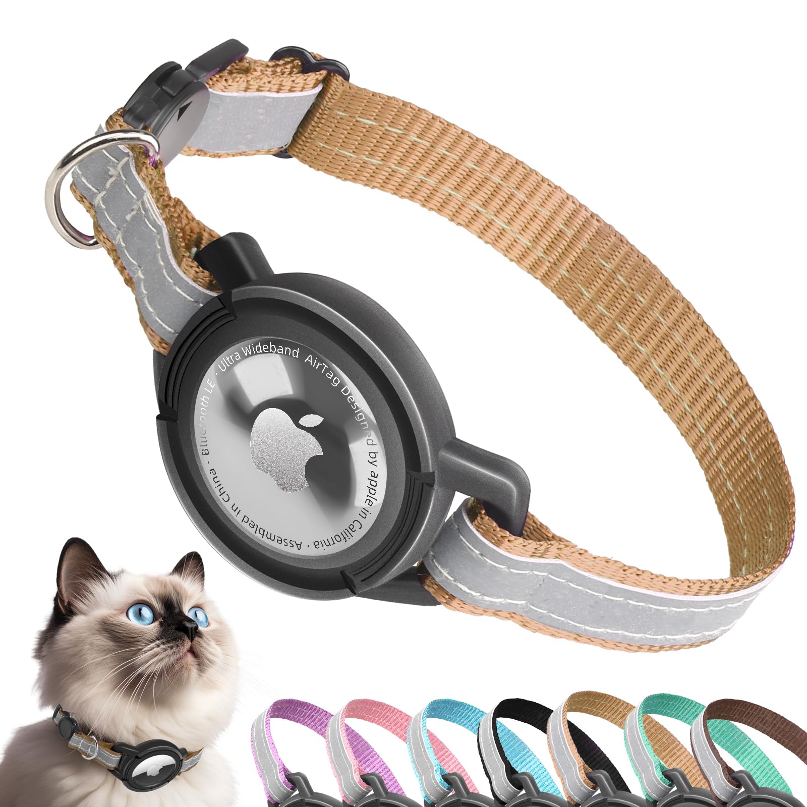 AirTag Cat Collar with Breakaway Buckle, Reflective Safety GPS Tracker