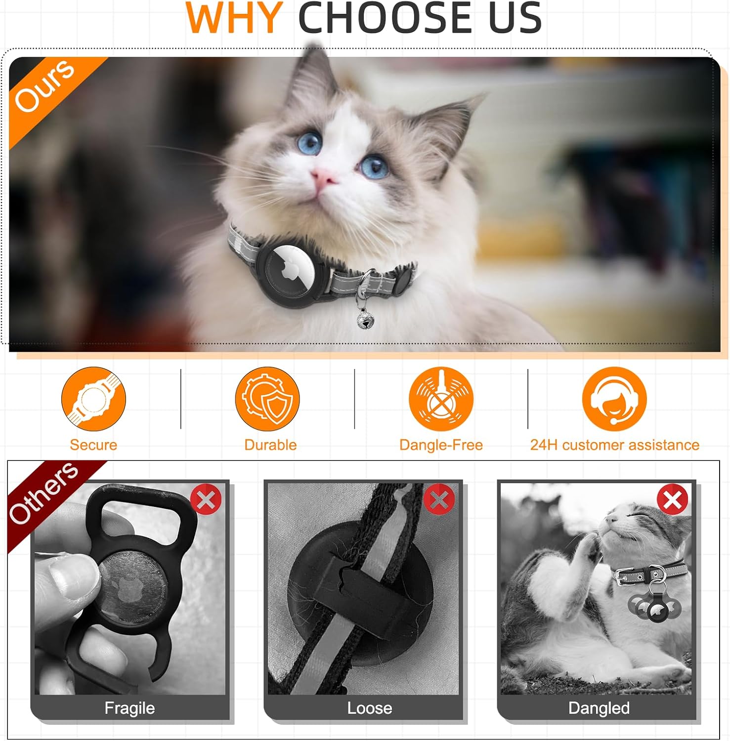 AirTag Cat Collar with Breakaway Buckle, Reflective Safety GPS Tracker