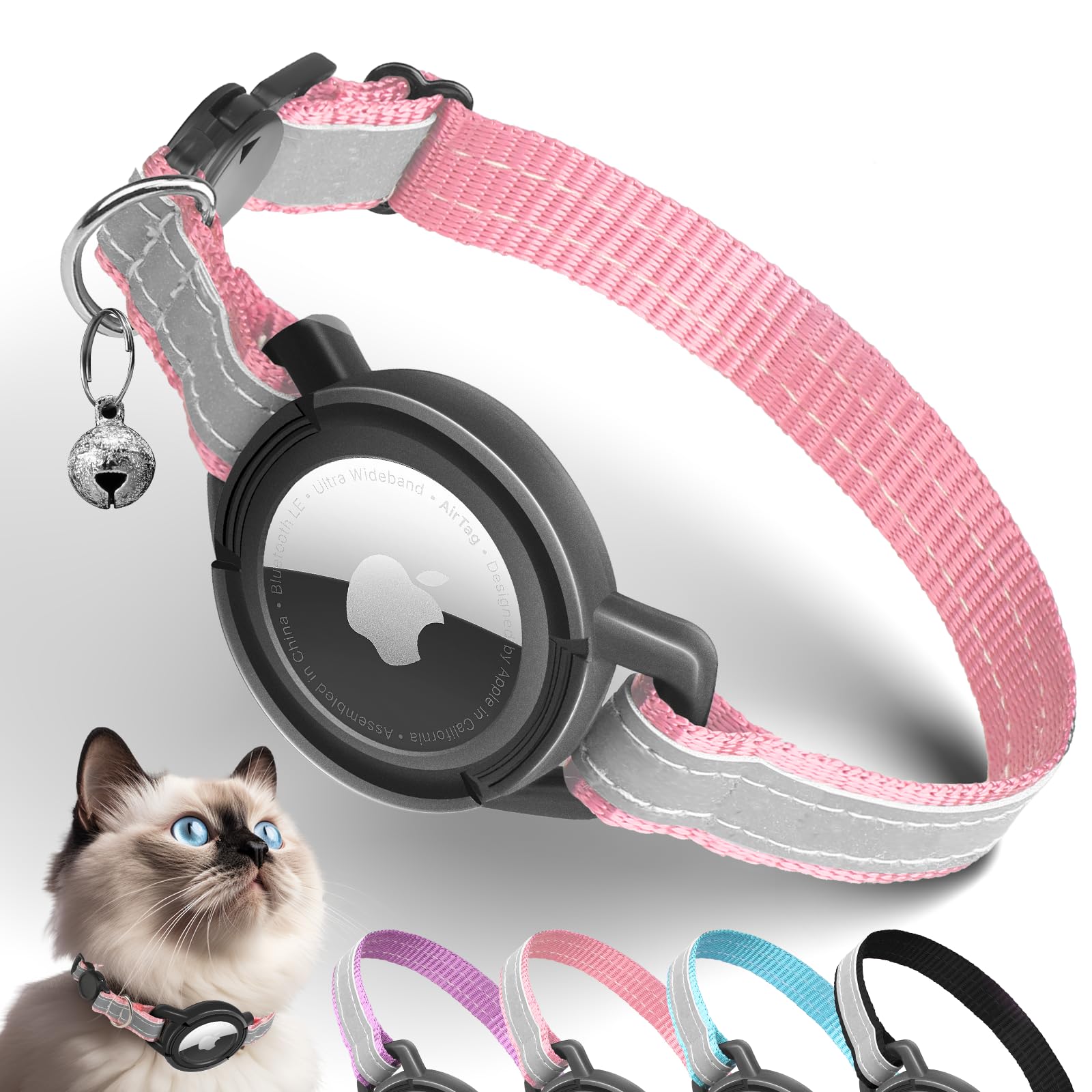 AirTag Cat Collar with Breakaway Buckle, Reflective Safety GPS Tracker