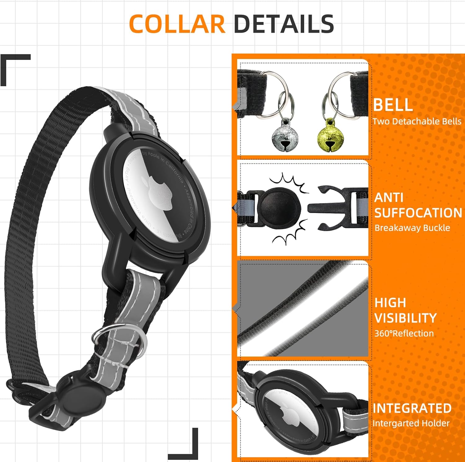 AirTag Cat Collar with Breakaway Buckle, Reflective Safety GPS Tracker