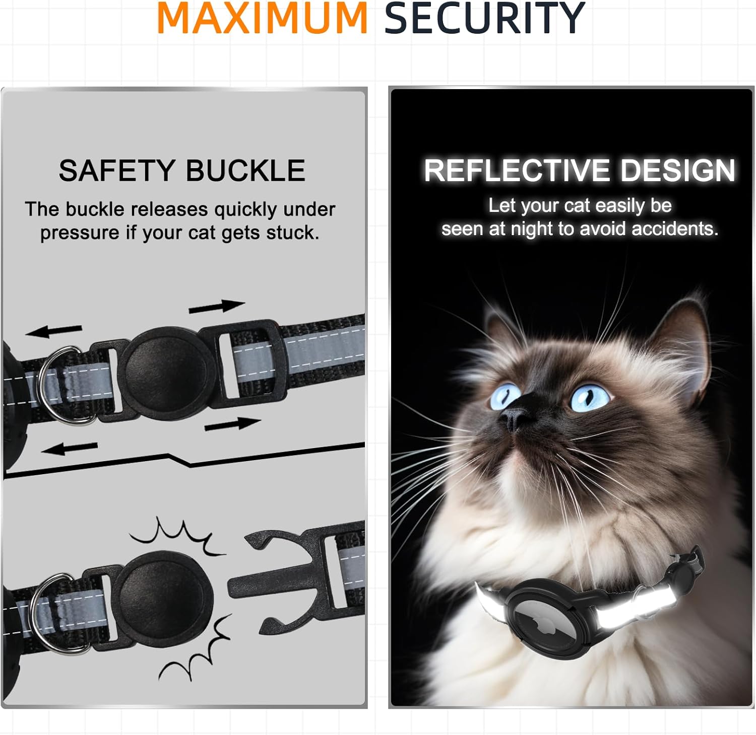 AirTag Cat Collar with Breakaway Buckle, Reflective Safety GPS Tracker