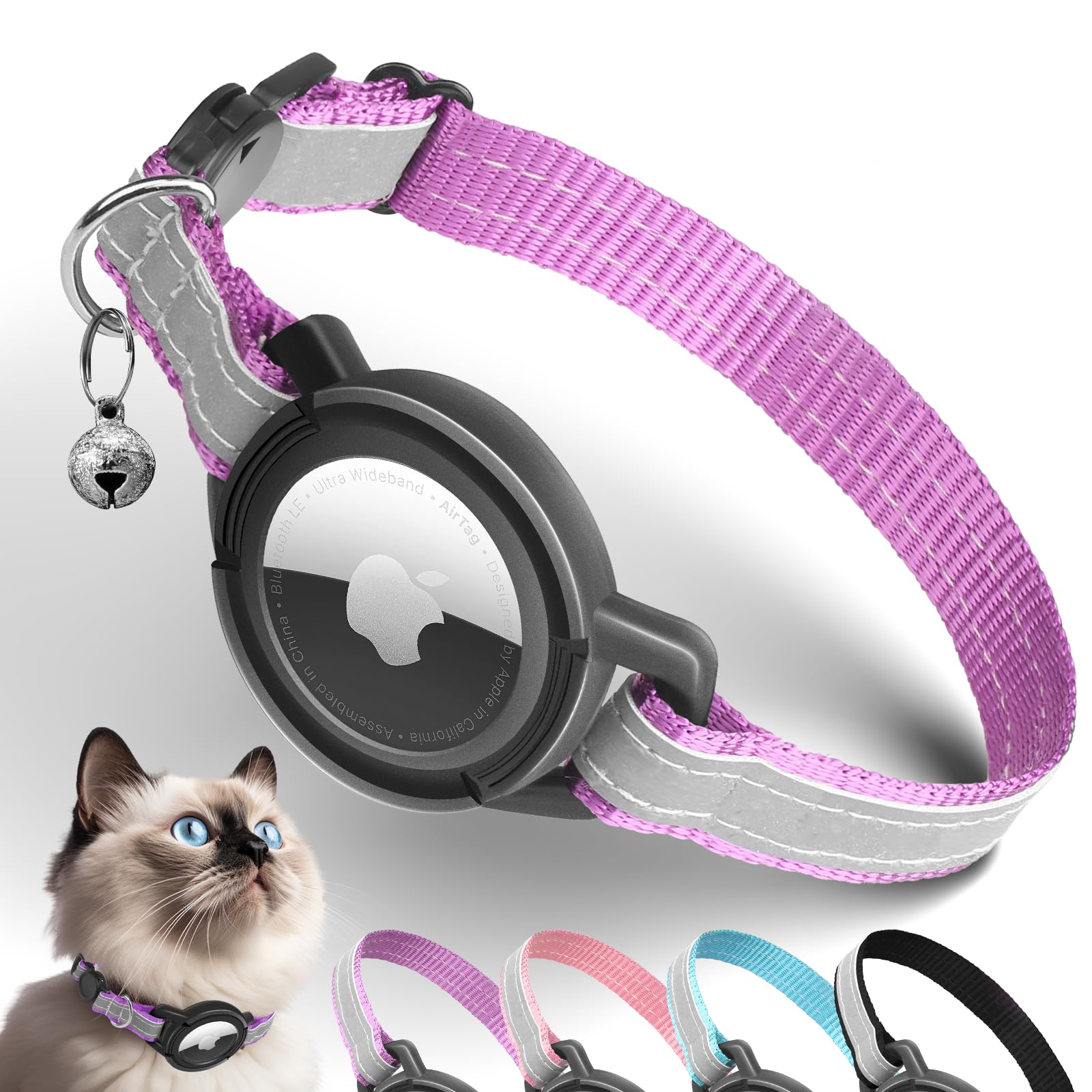 AirTag Cat Collar with Breakaway Buckle, Reflective Safety GPS Tracker