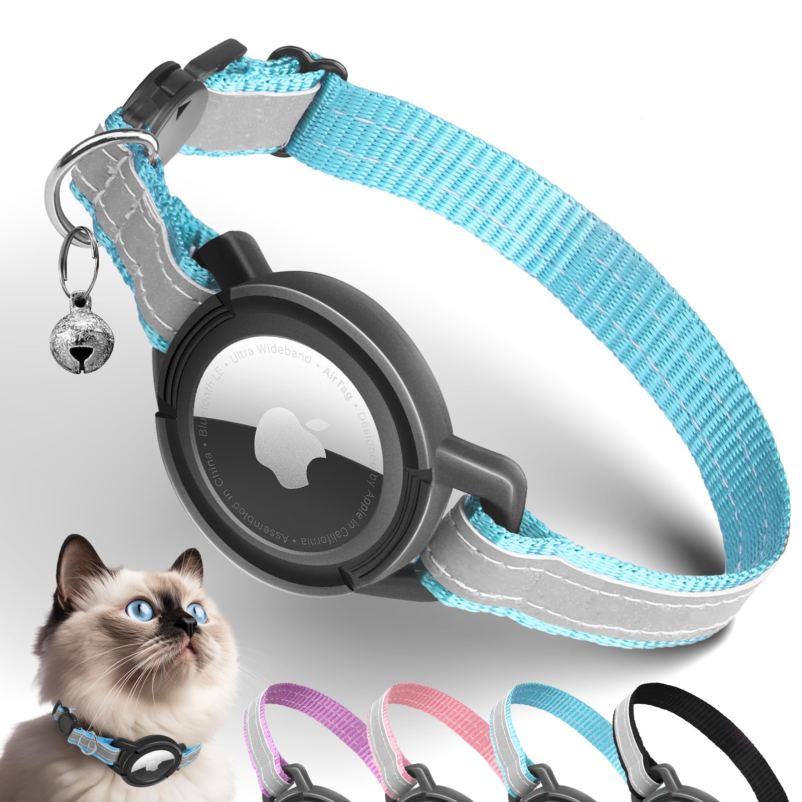 AirTag Cat Collar with Breakaway Buckle, Reflective Safety GPS Tracker