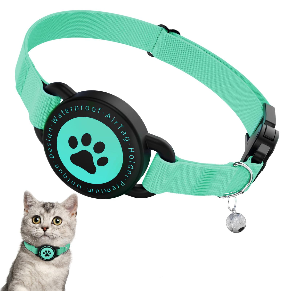 AirTag Cat Collar with Holder, Breakaway Buckle, Stretchy Fit