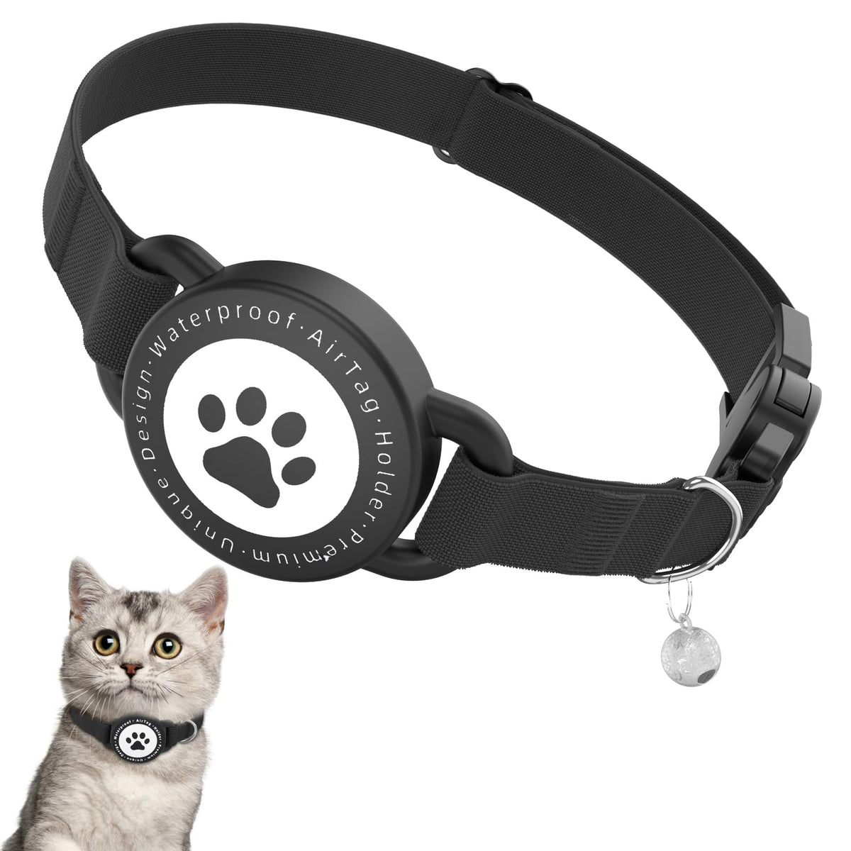 AirTag Cat Collar with Holder, Breakaway Buckle, Stretchy Fit