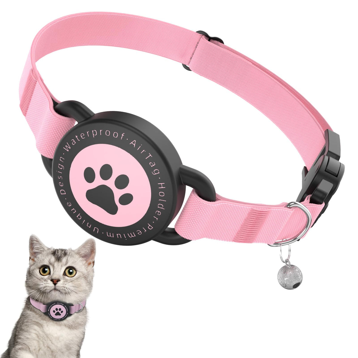 AirTag Cat Collar with Holder, Breakaway Buckle, Stretchy Fit