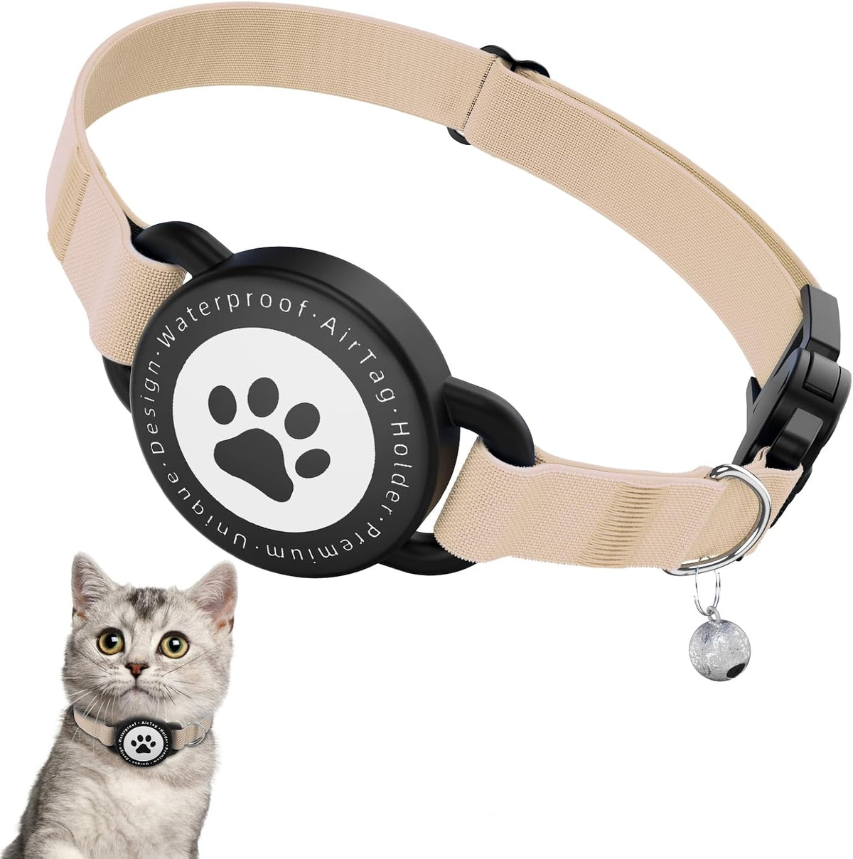 AirTag Cat Collar with Holder, Breakaway Buckle, Stretchy Kitten Fit