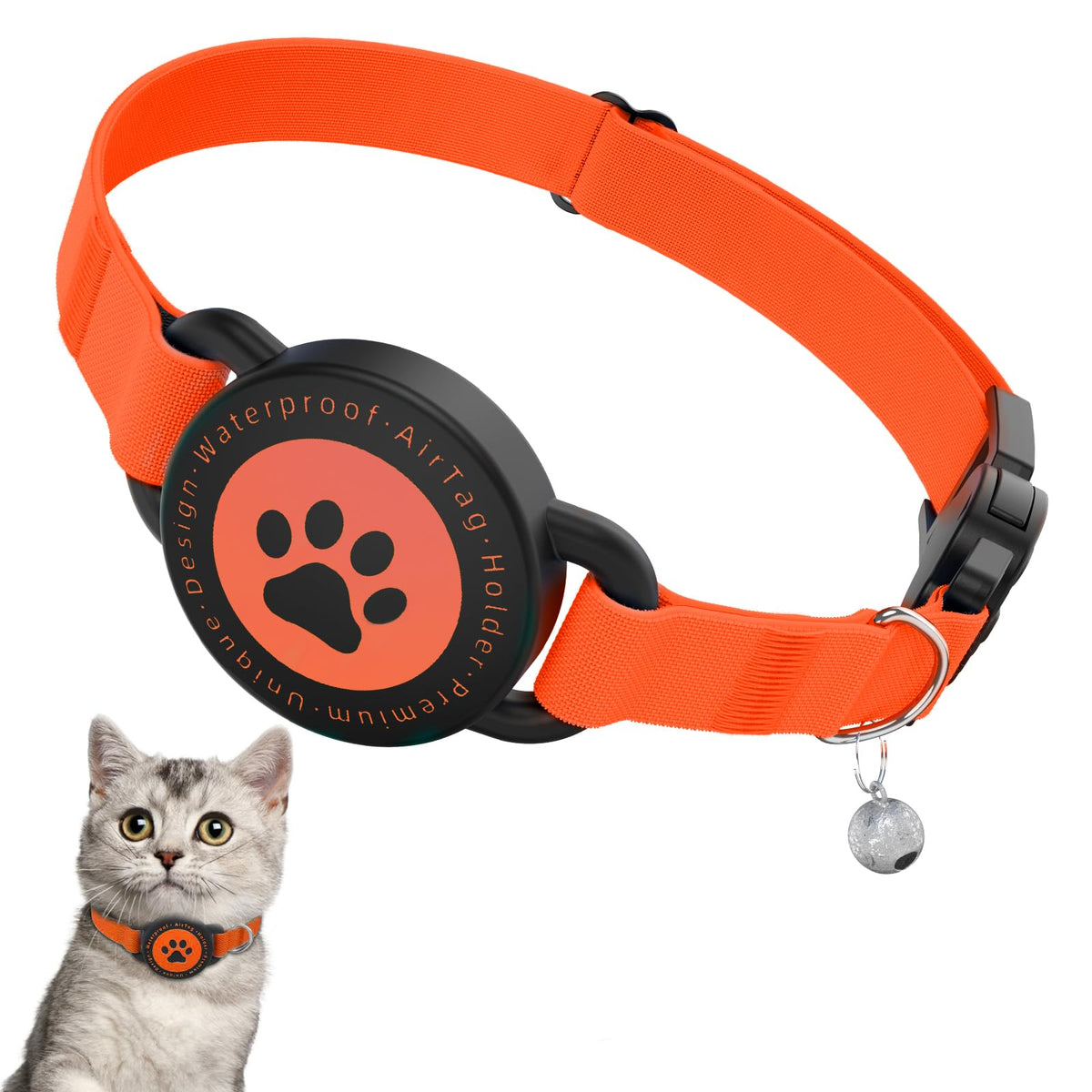 AirTag Cat Collar with Holder, Breakaway Buckle, Stretchy Kitten Fit
