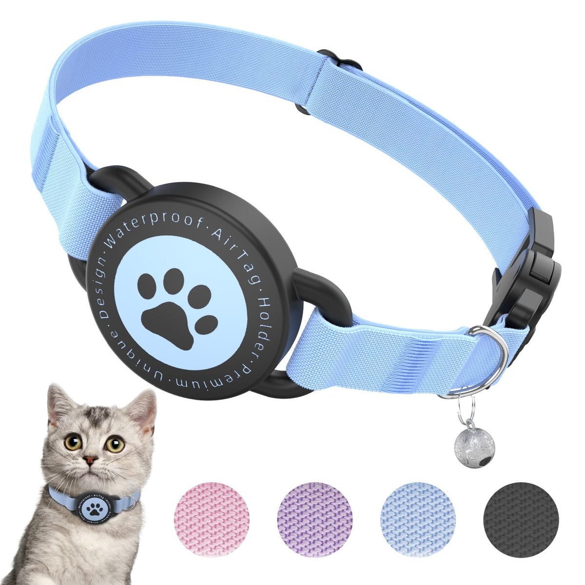 AirTag Cat Collar with Holder, Breakaway Buckle, Stretchy Kitten Fit