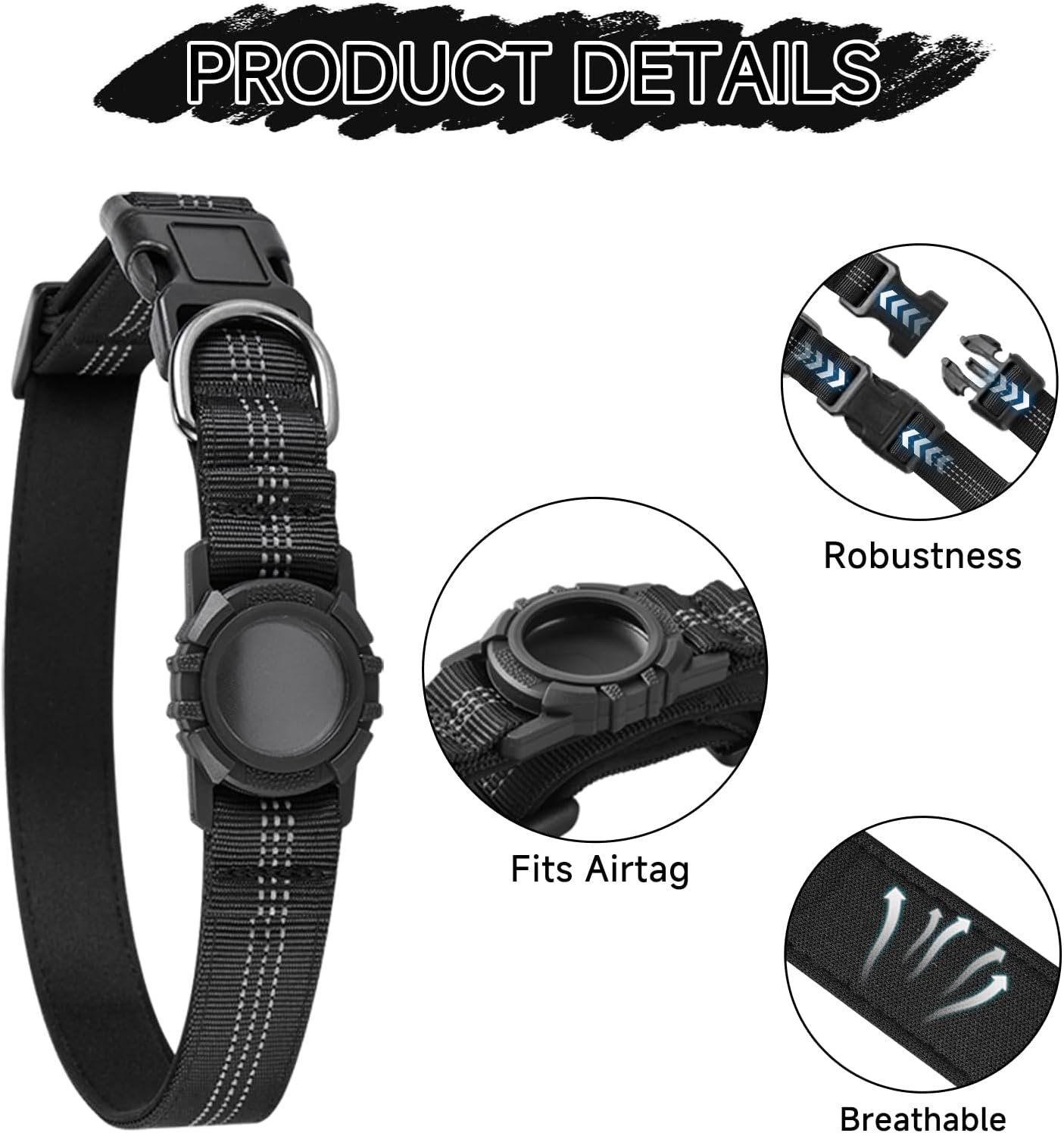 AirTag Dog Collar Waterproof Reflective Adjustable Pet Tracker