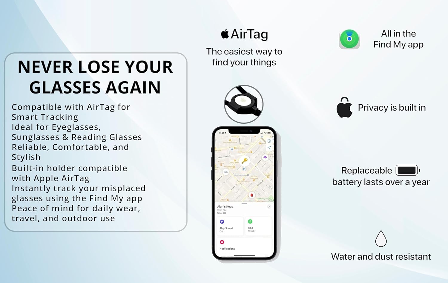 AirTag Eyeglass Strap – Adjustable Anti - Loss Glasses Lanyard with Holder for Men, Women, Seniors – Fits Readers & Sunglasses - Abbycart