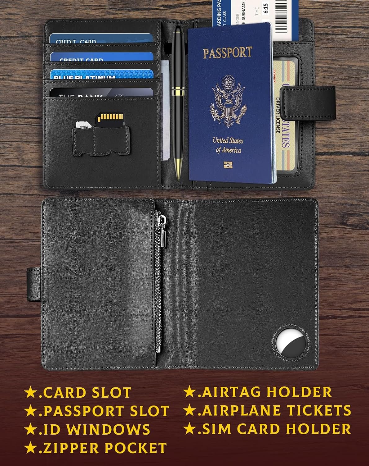 AirTag Leather Passport Holder – RFID Blocking Travel Wallet for Men and Women with AirTag Slot - Abbycart