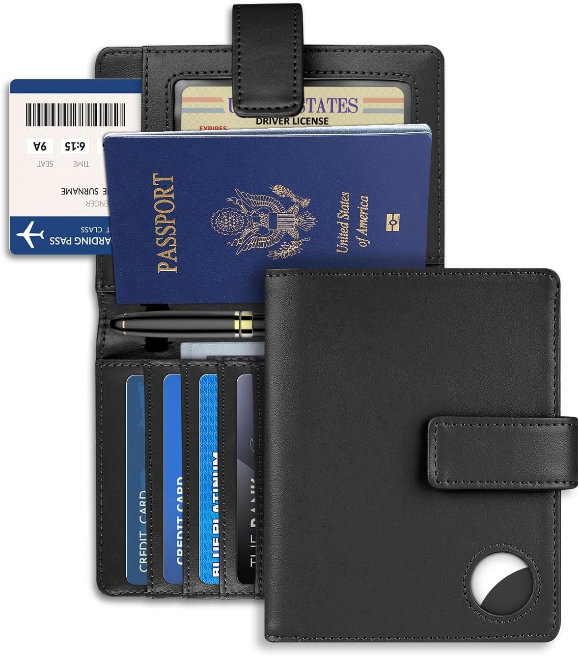 AirTag Leather Passport Holder – RFID Blocking Travel Wallet for Men and Women with AirTag Slot - Abbycart