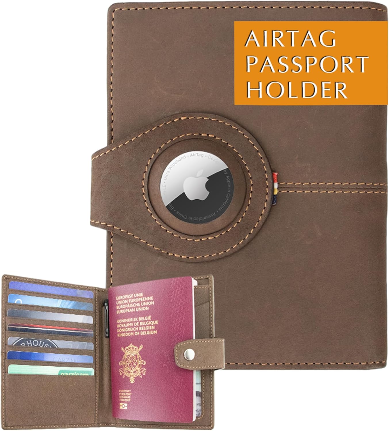 AirTag Passport Holder – RFID Leather Travel Wallet - Abbycart